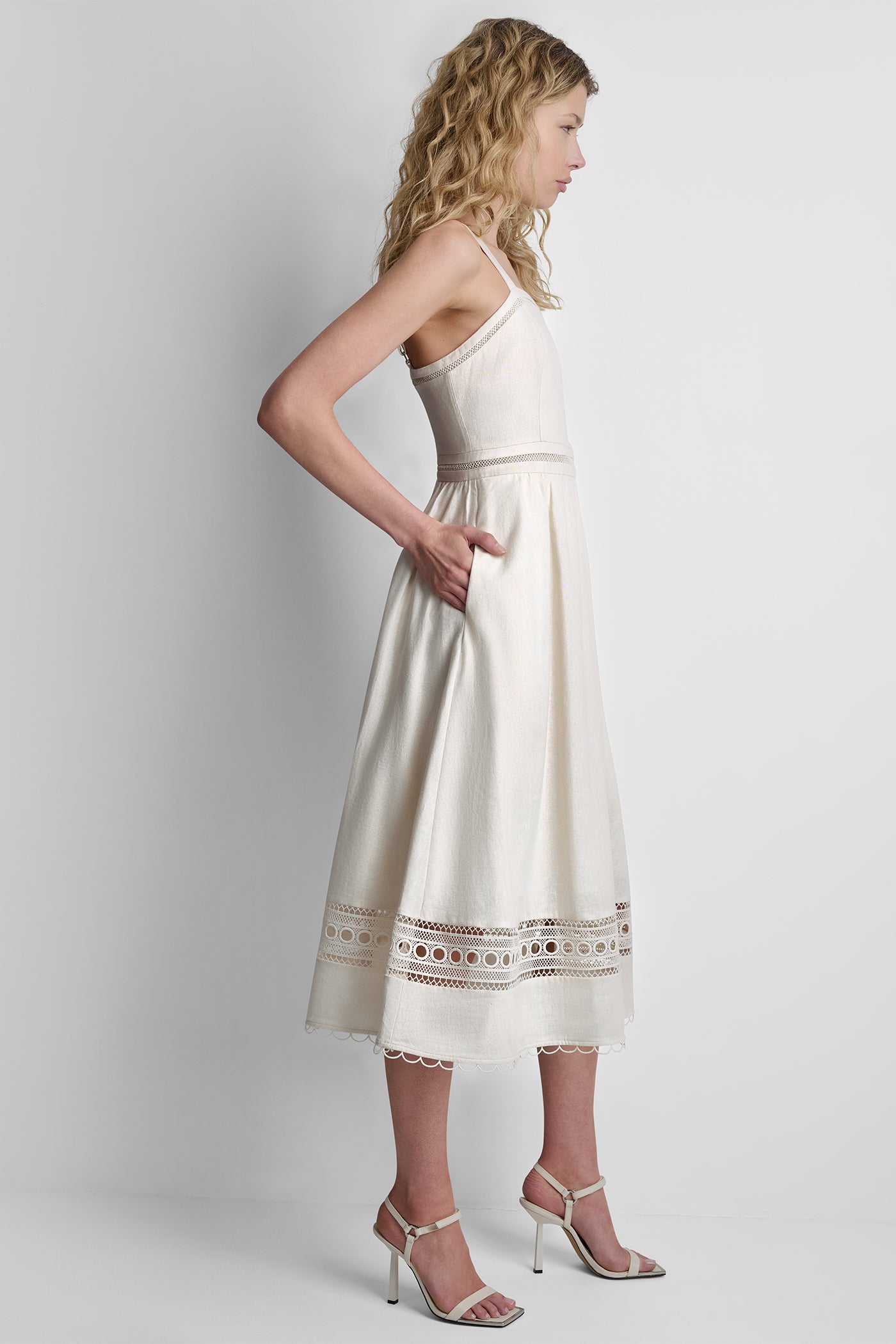 LINEN-BLEND LACE-TRIMMED MIDI DRESS VIEW 4 | Dresses & Jumpsuits