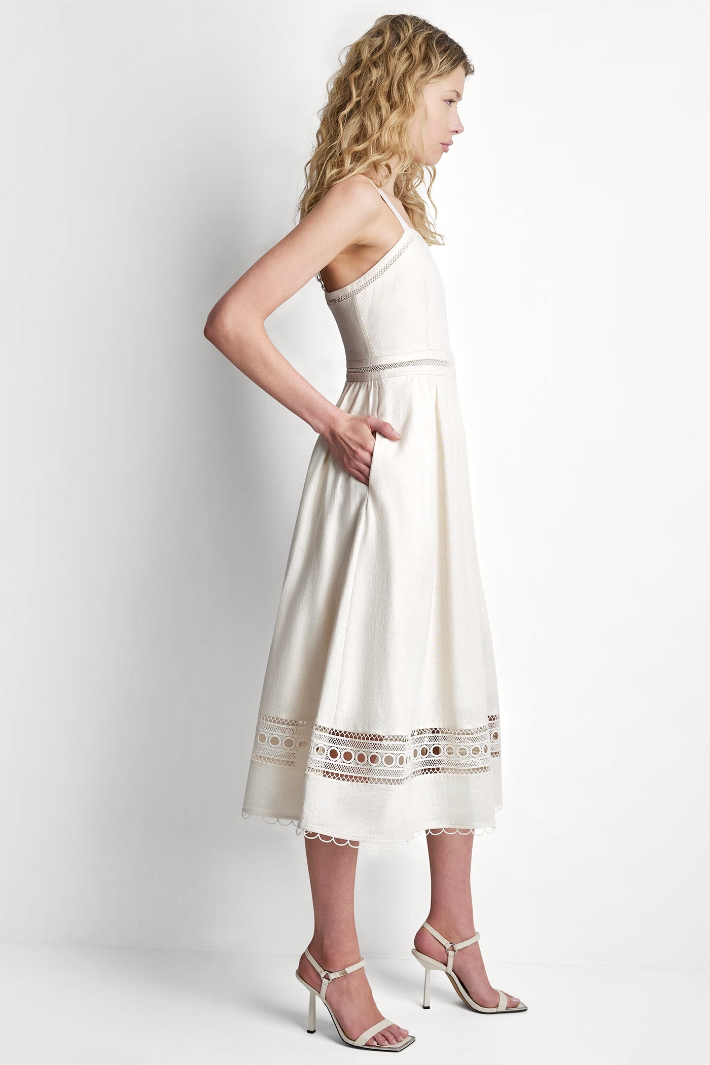 LINEN-BLEND LACE-TRIMMED MIDI DRESS VIEW 4