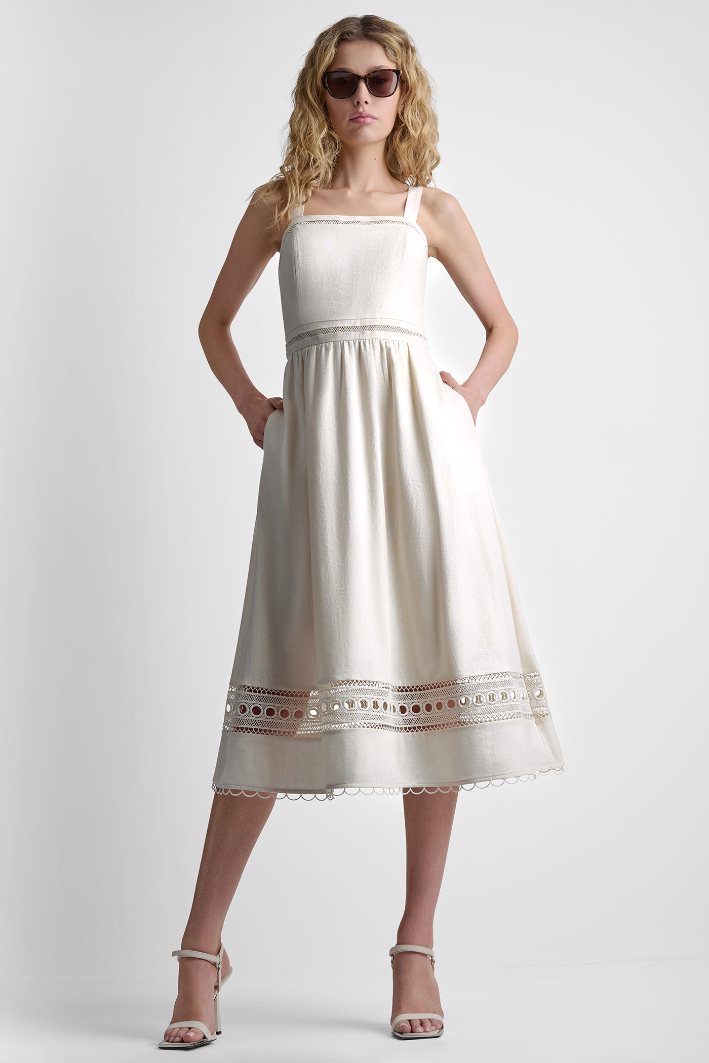 LINEN-BLEND LACE-TRIMMED MIDI DRESS VIEW 7 | Dresses & Jumpsuits
