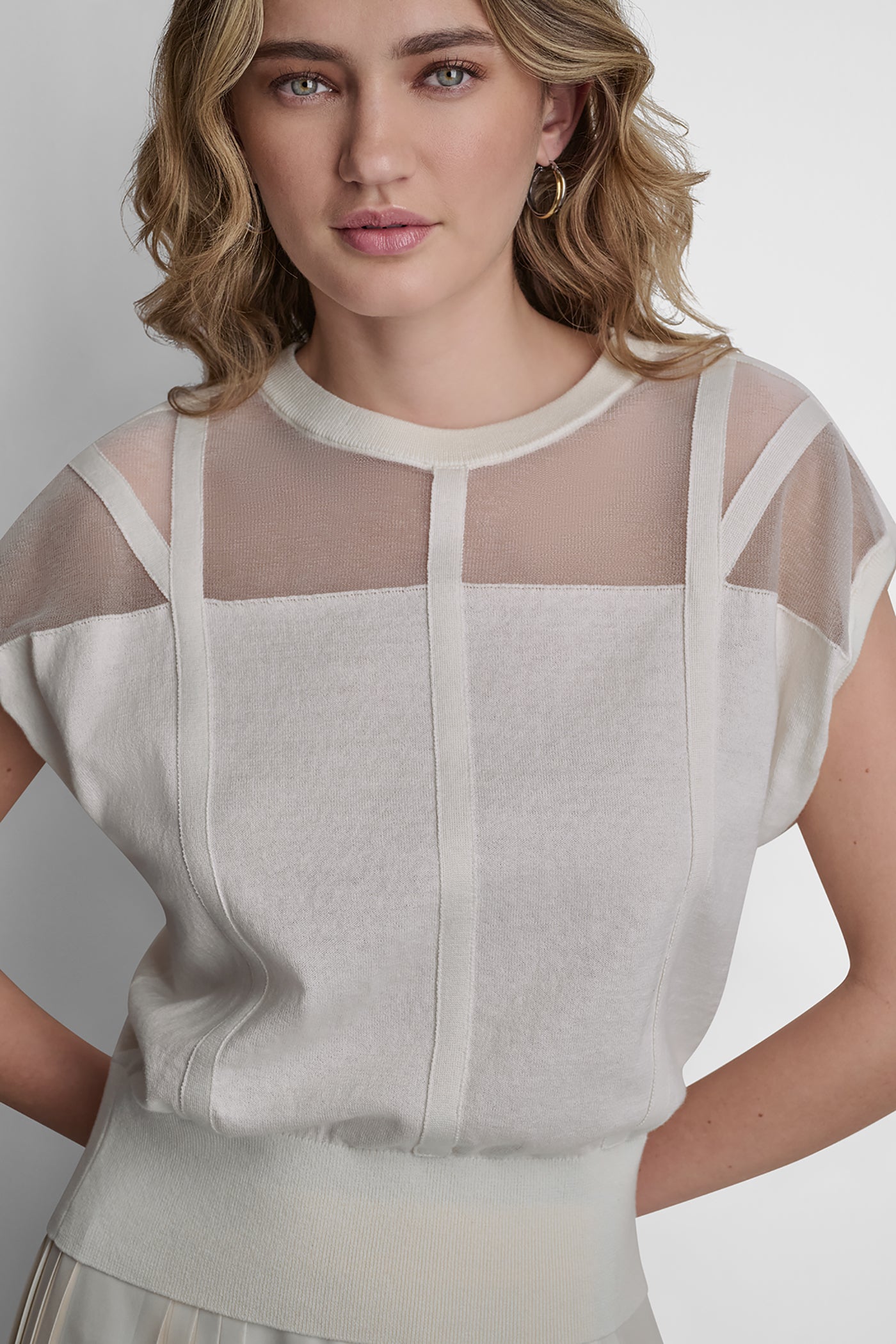 Coconut COTTON-BLEND SLEEVELESS CORSET SEAM SWEATER, BACK VIEW | New Arrivals