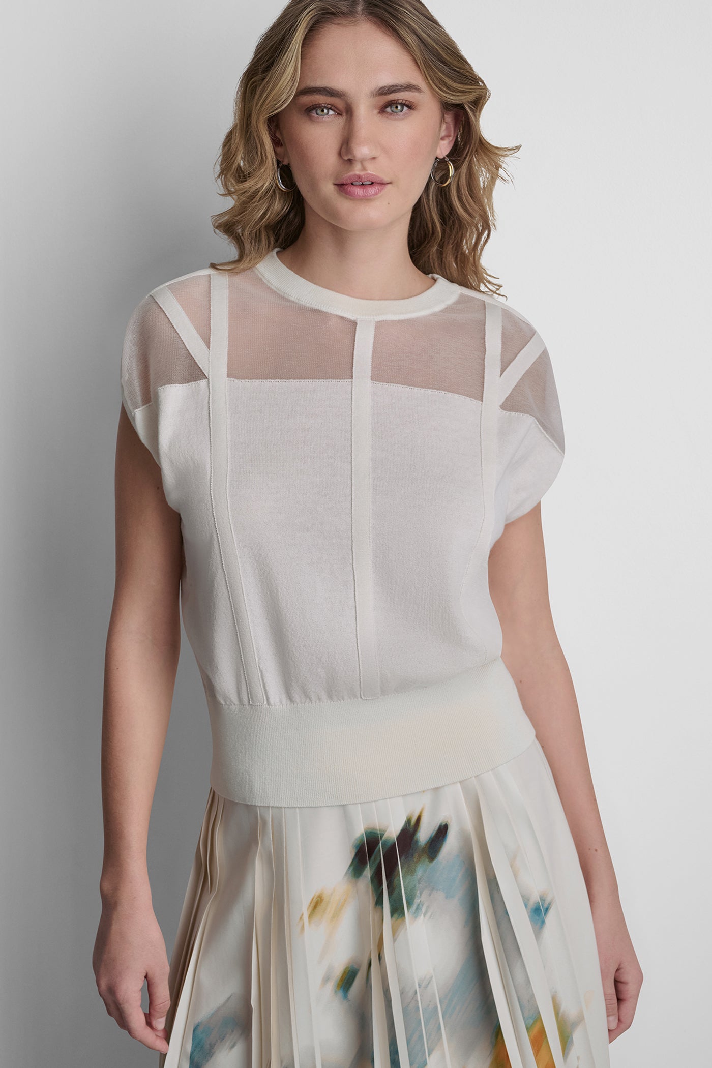 Coconut COTTON-BLEND SLEEVELESS CORSET SEAM SWEATER, FRONT VIEW | New Arrivals