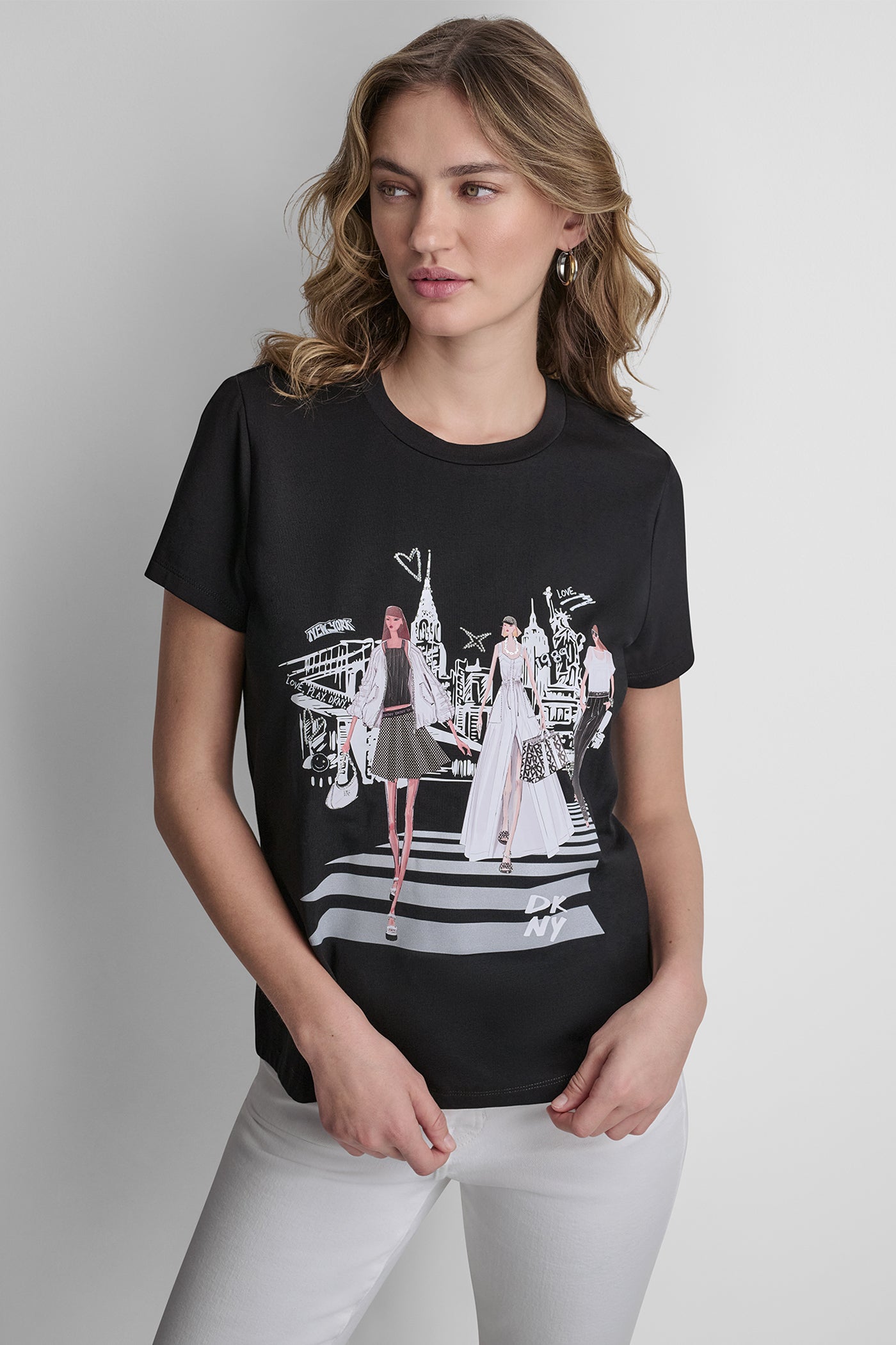 Black NEW YORK ICONS GRAPHIC TEE, FRONT VIEW | New clothing
