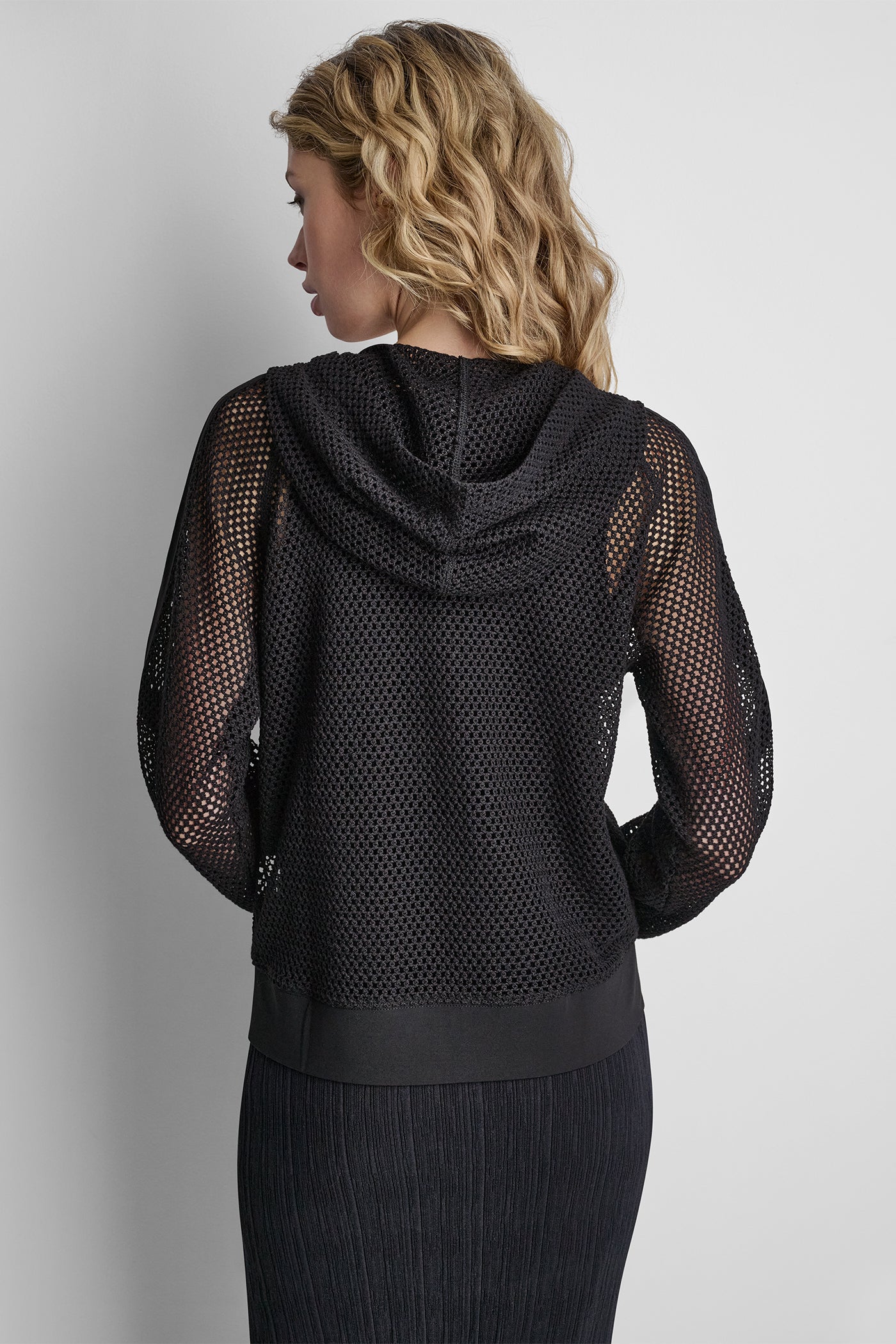 Black MESH LOGO ZIP-UP HOODIE, BACK VIEW | New clothing