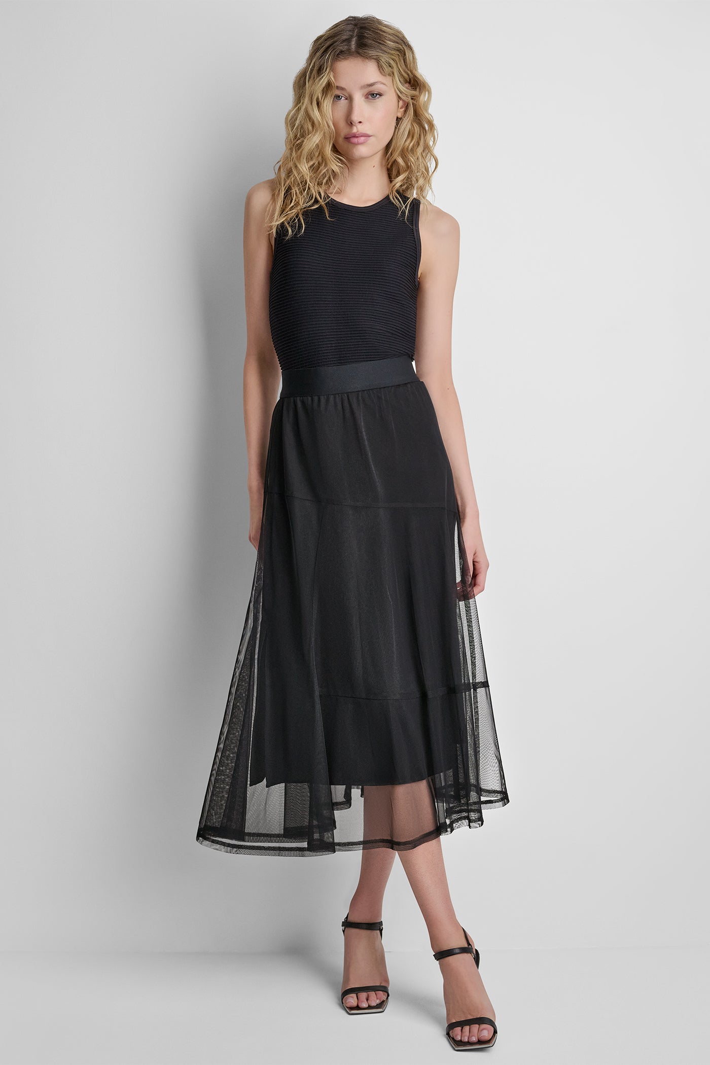 LAYERED MESH MIDI SKIRT VIEW 6 | DKNY Promo