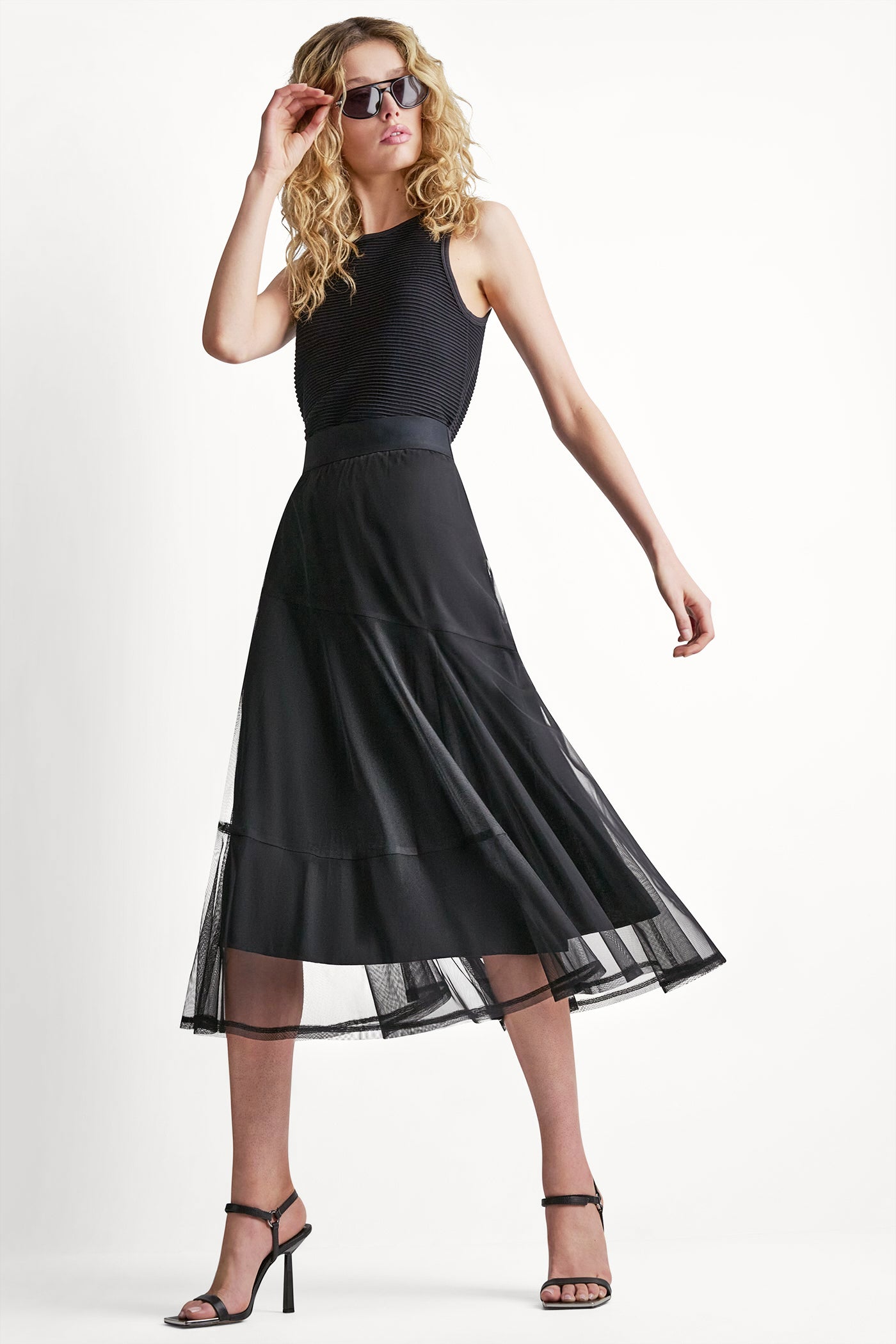 DKNY Women's Layered Mesh Midi Skirt in Black DKNY Women's Layered Mesh Midi Skirt in Black