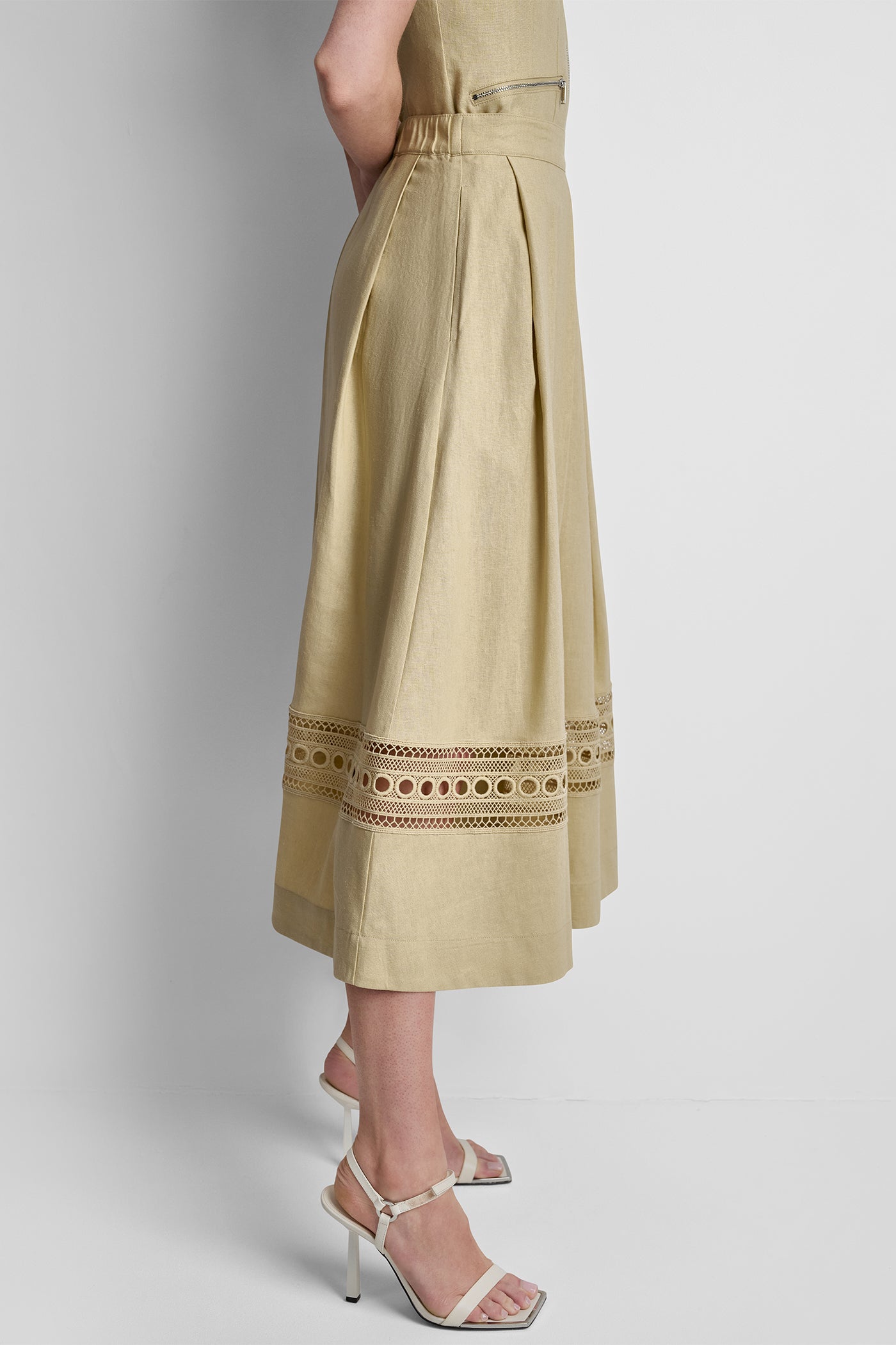 LINEN-BLEND LOOP LACE-TRIMMED PLEATED MIDI SKIRT VIEW 4 | New Arrivals