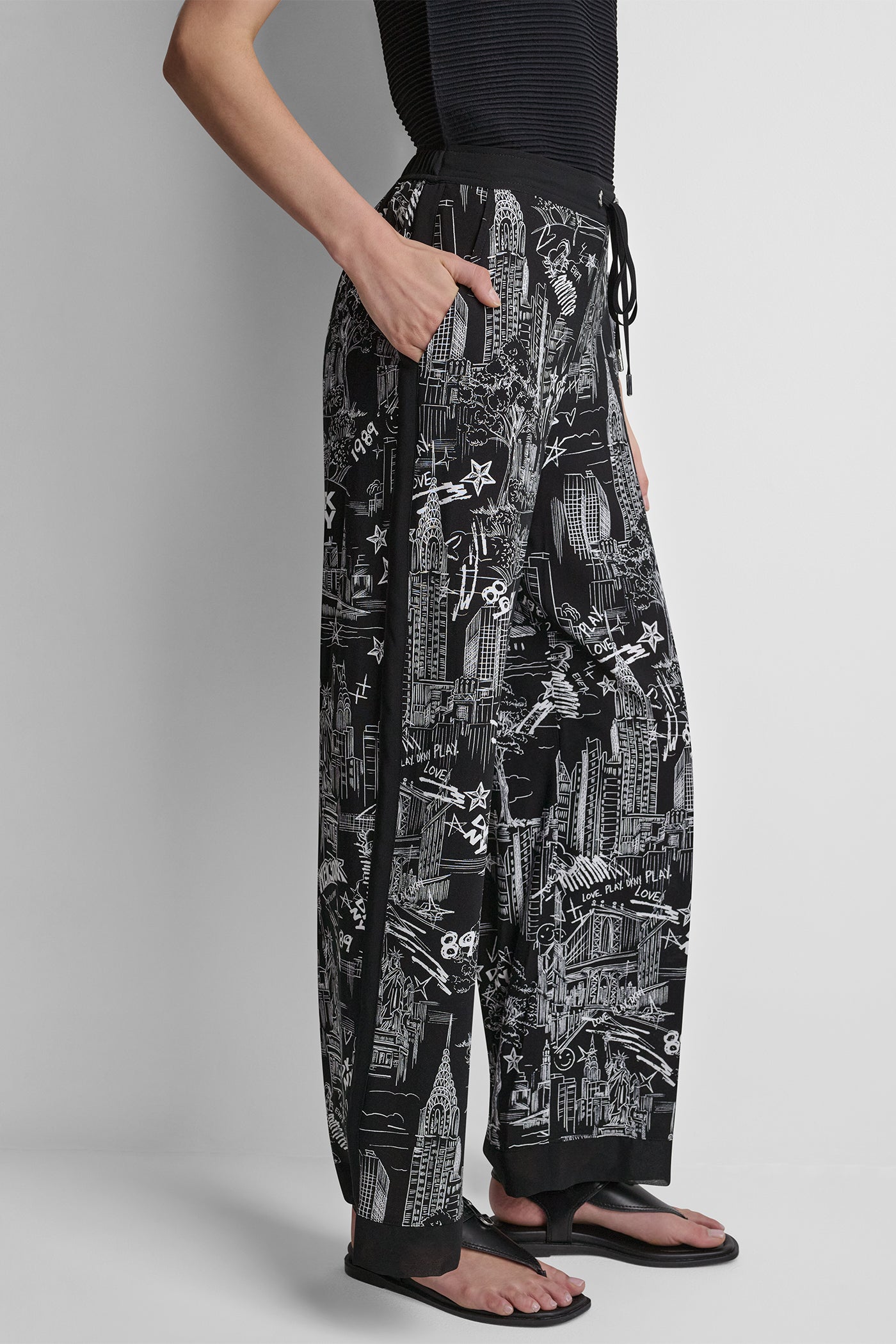 PRINTED DRAWSTRING WIDE LEG PANT VIEW 4 | New Arrivals