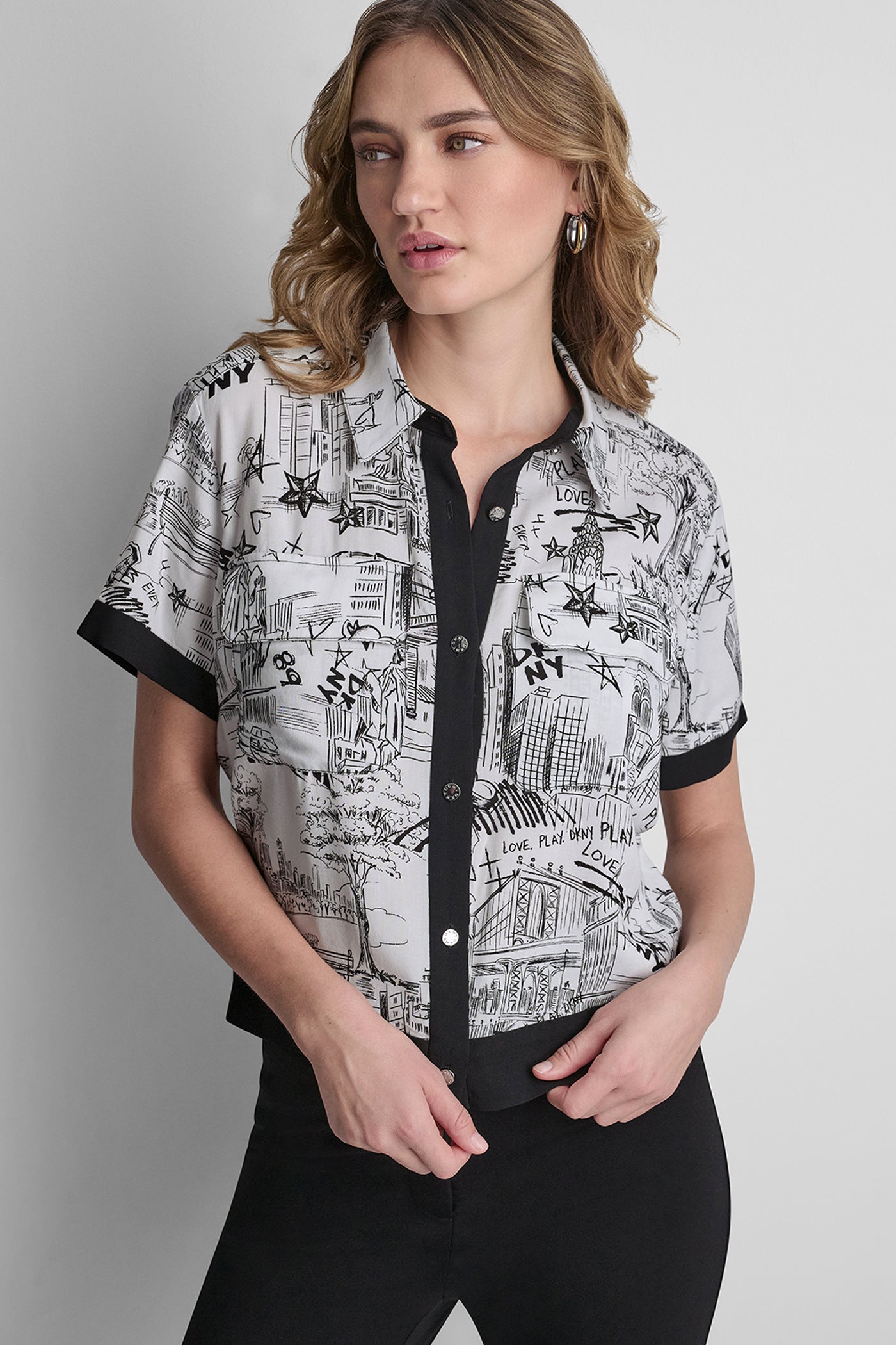NY Toile White PRINTED CAMP SHIRT, FRONT VIEW | New Arrivals