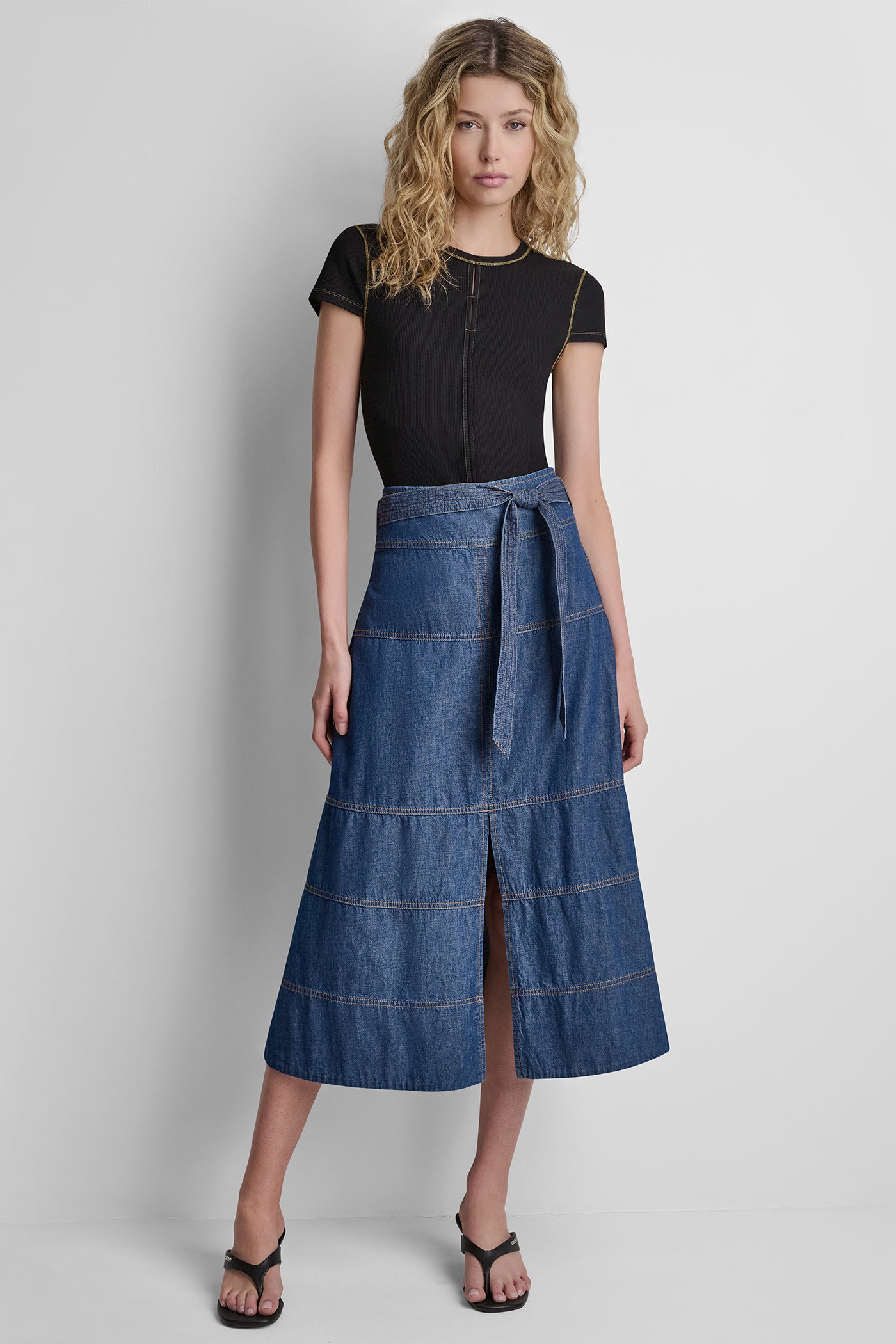 TIE WAIST CONTRAST STITCH SKIRT VIEW 5 | New clothing