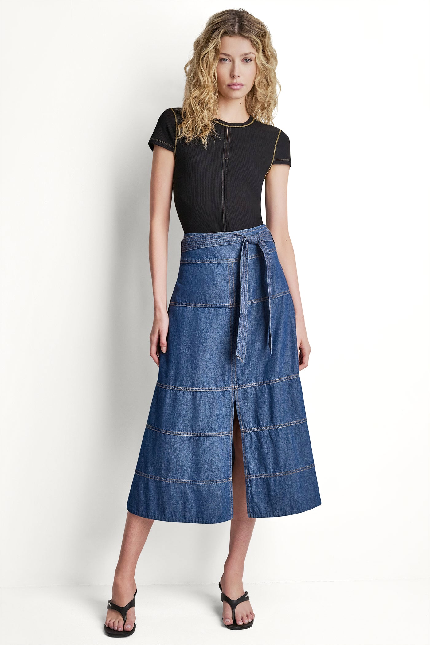 TIE WAIST CONTRAST STITCH SKIRT VIEW 5 | DKNY Promo