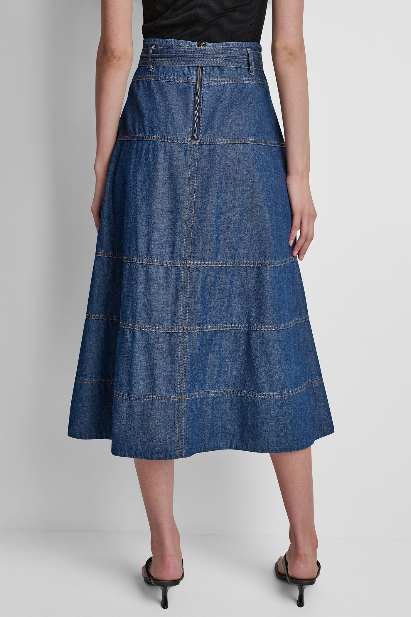 TIE WAIST CONTRAST STITCH SKIRT VIEW 4 | New clothing