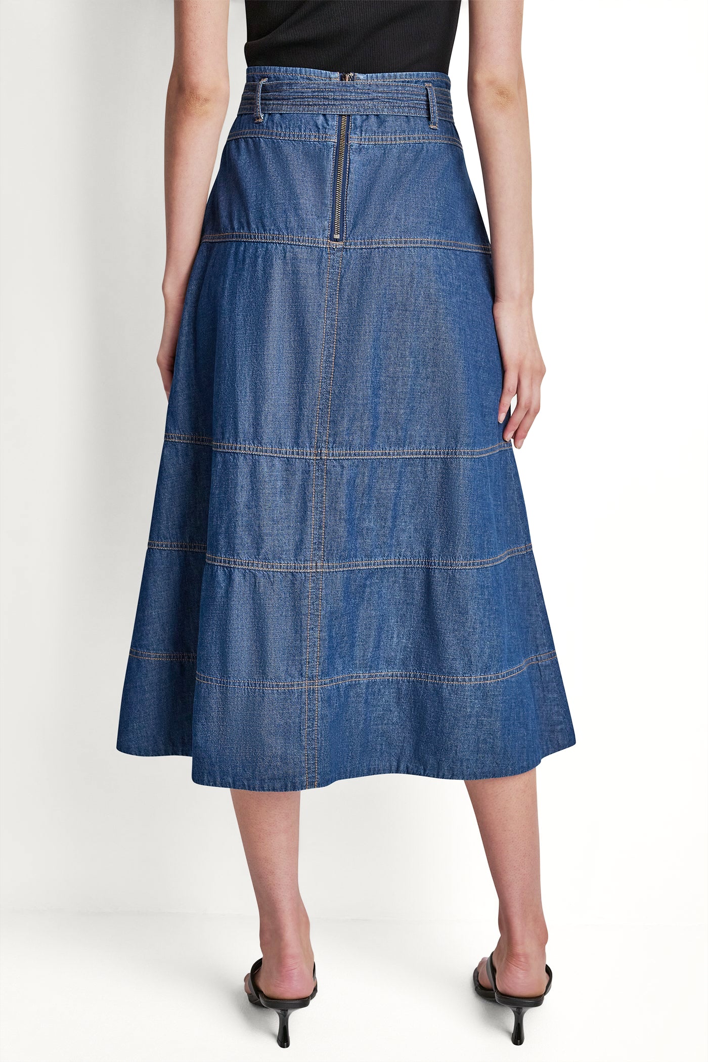 TIE WAIST CONTRAST STITCH SKIRT VIEW 3 | DKNY Promo