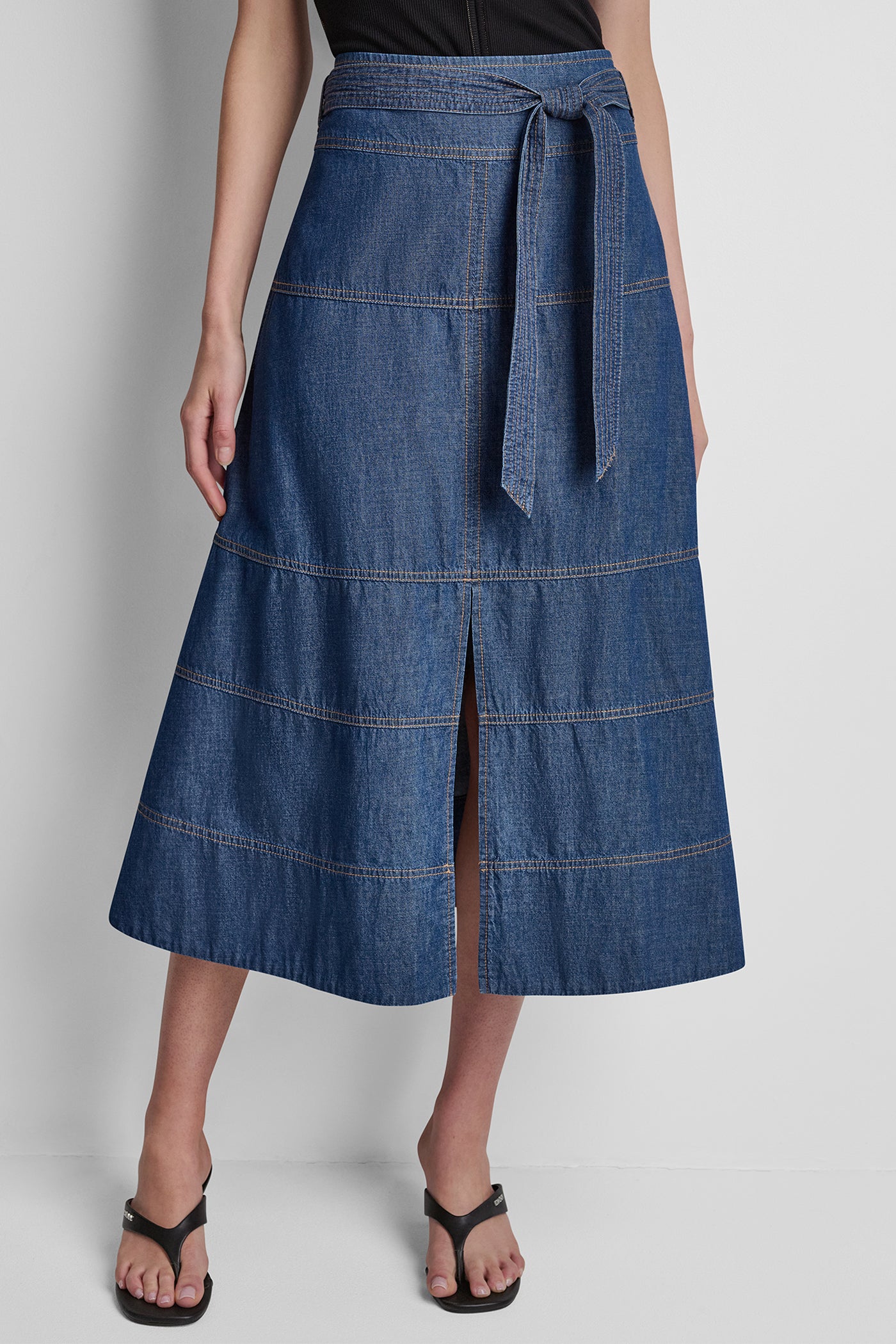 Crosby Wash TIE WAIST CONTRAST STITCH SKIRT, VIEW 2 | New clothing