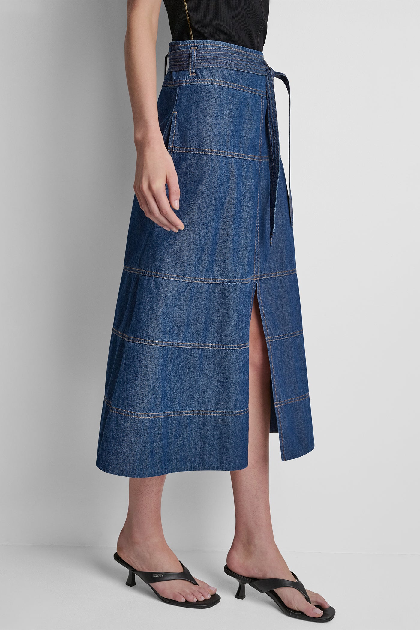 TIE WAIST CONTRAST STITCH SKIRT VIEW 3 | New clothing