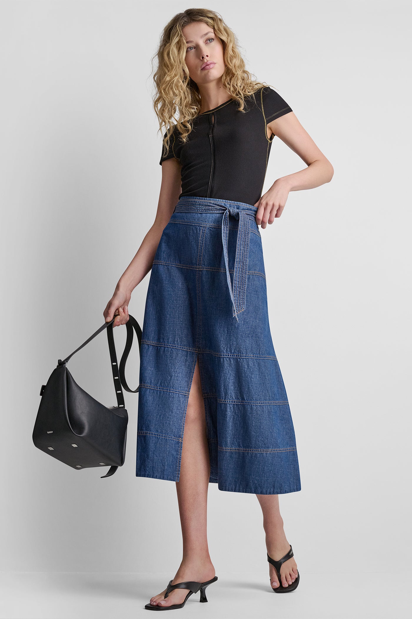 Crosby Wash TIE WAIST CONTRAST STITCH SKIRT, VIEW 1 | New clothing