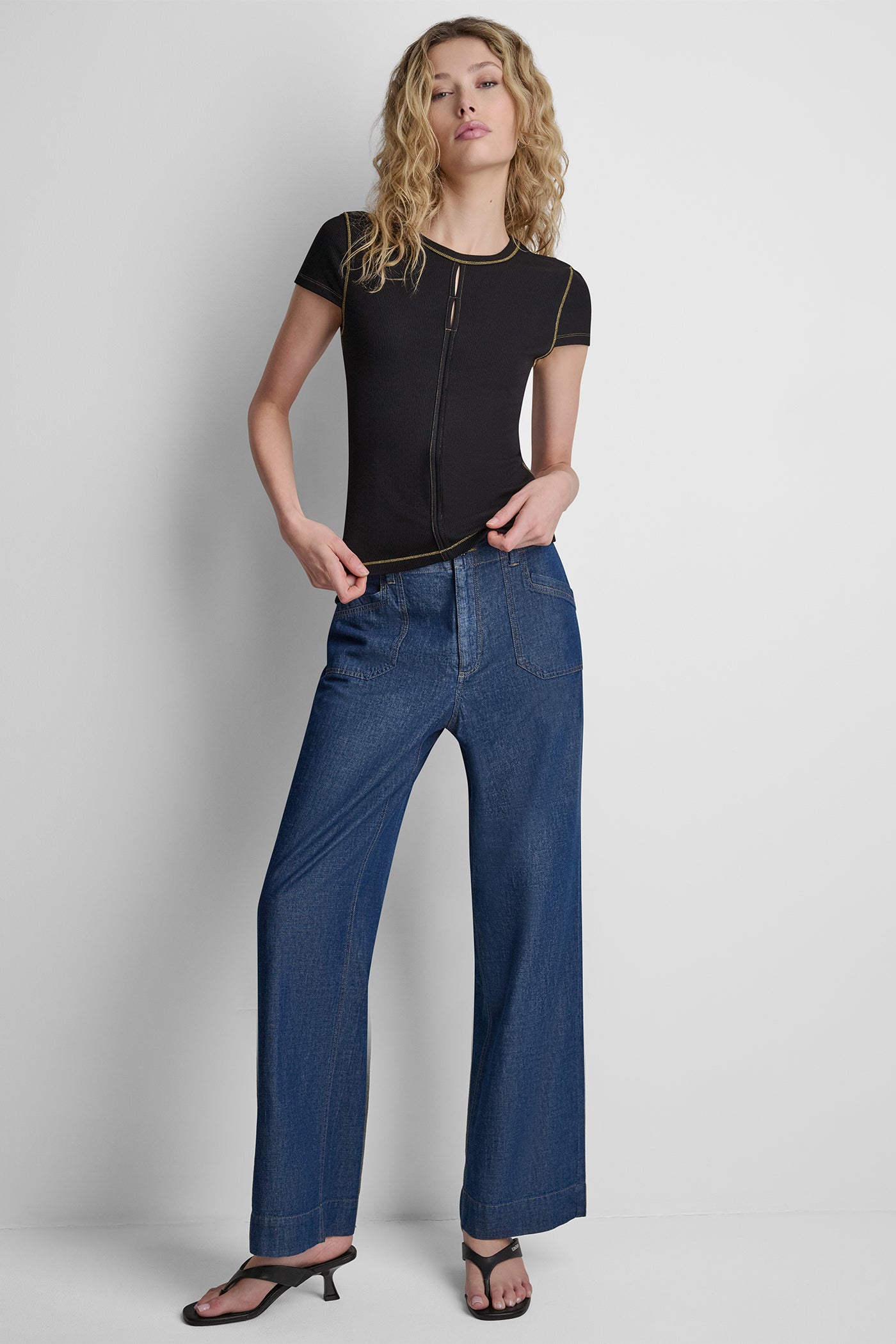 Black CONTRAST STITCH KNIT TOP, VIEW 2 | New Arrivals