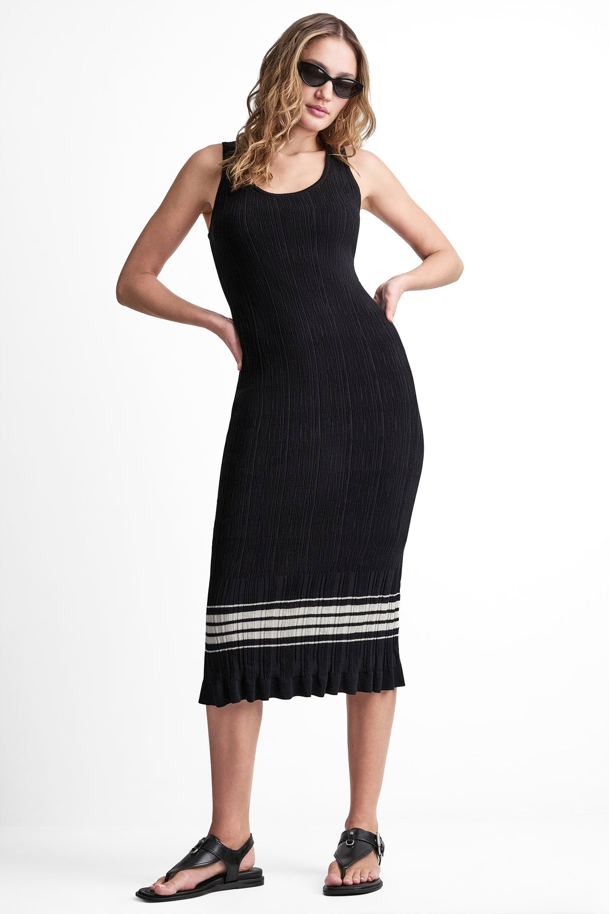 RIBBED STRIPE MIDI SWEATER DRESS View 1 | Dresses Under $100