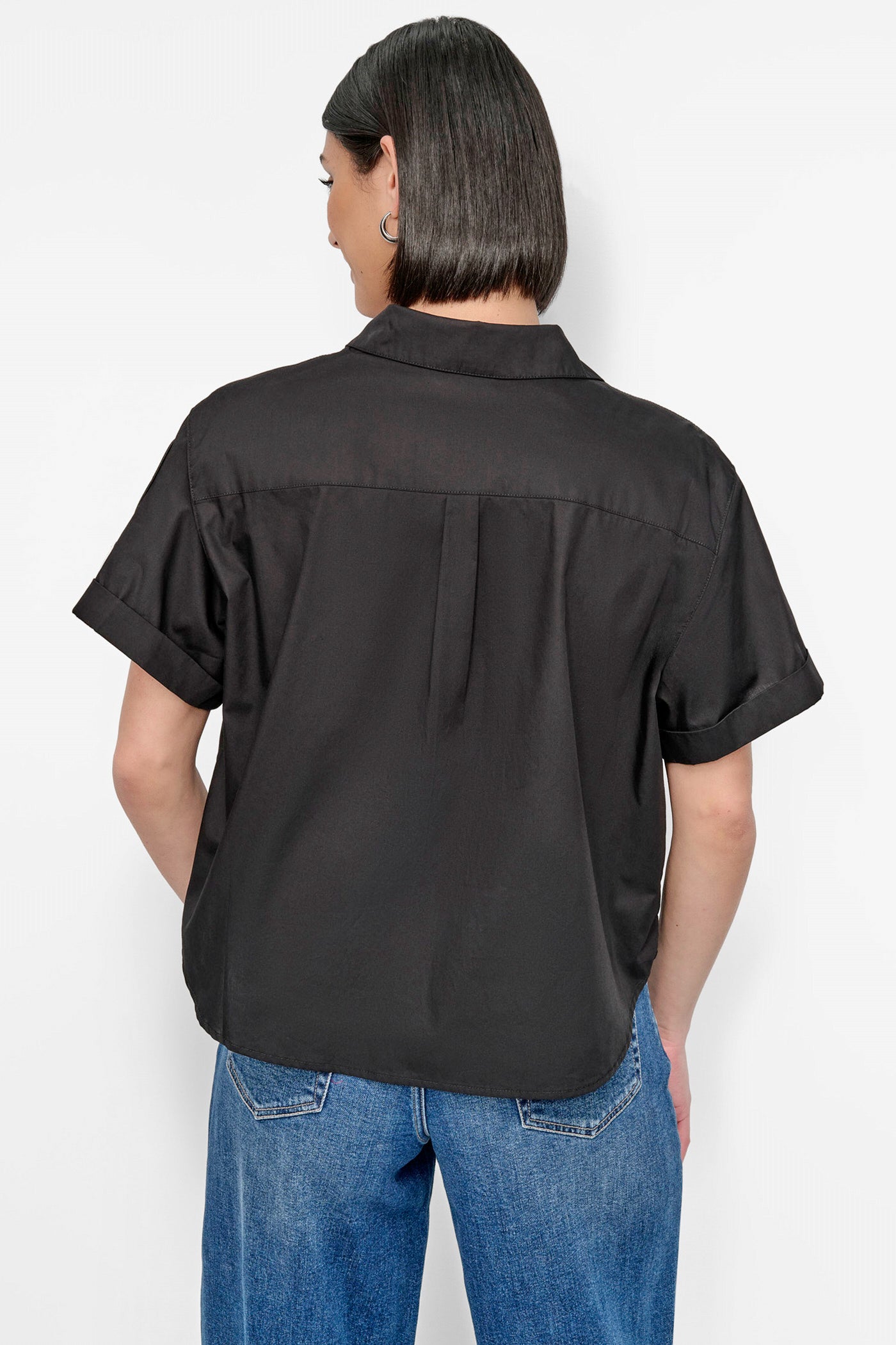 Black SHORT SLEEVE EMBELLISHED SHIRT, BACK VIEW | 9-5 Edit