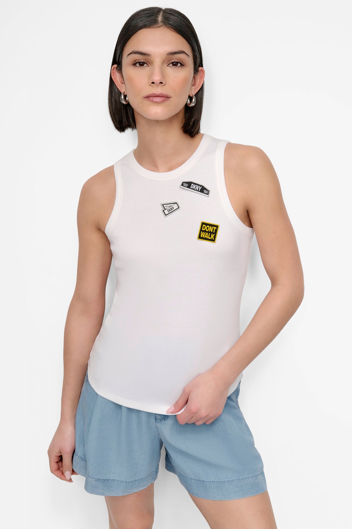 White EMBELLISHED TANK, FRONT VIEW | Tees & Tanks