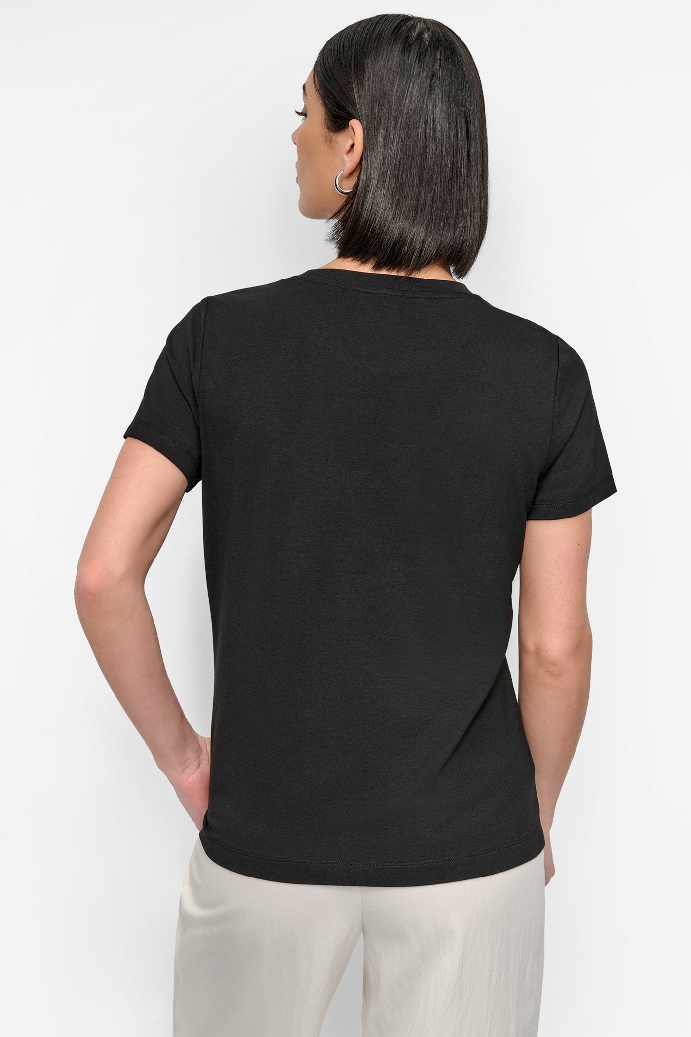 Black BOW BRIDGE EMBELLISHED GRAPHIC TEE, BACK VIEW | Fall Neutrals