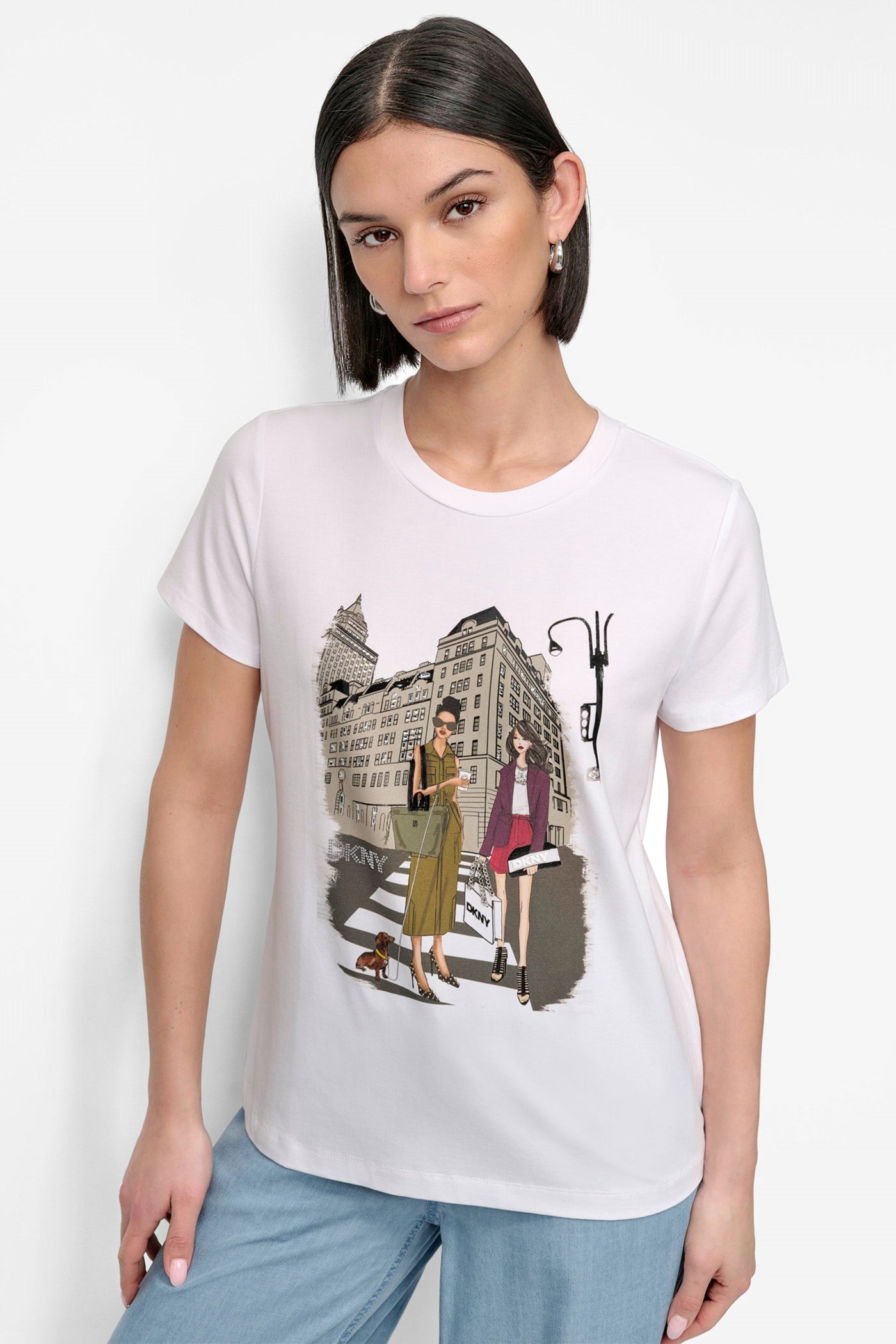 White FIFTH AVE EMBELLISHED GRAPHIC TEE, FRONT VIEW | Tees & Tanks