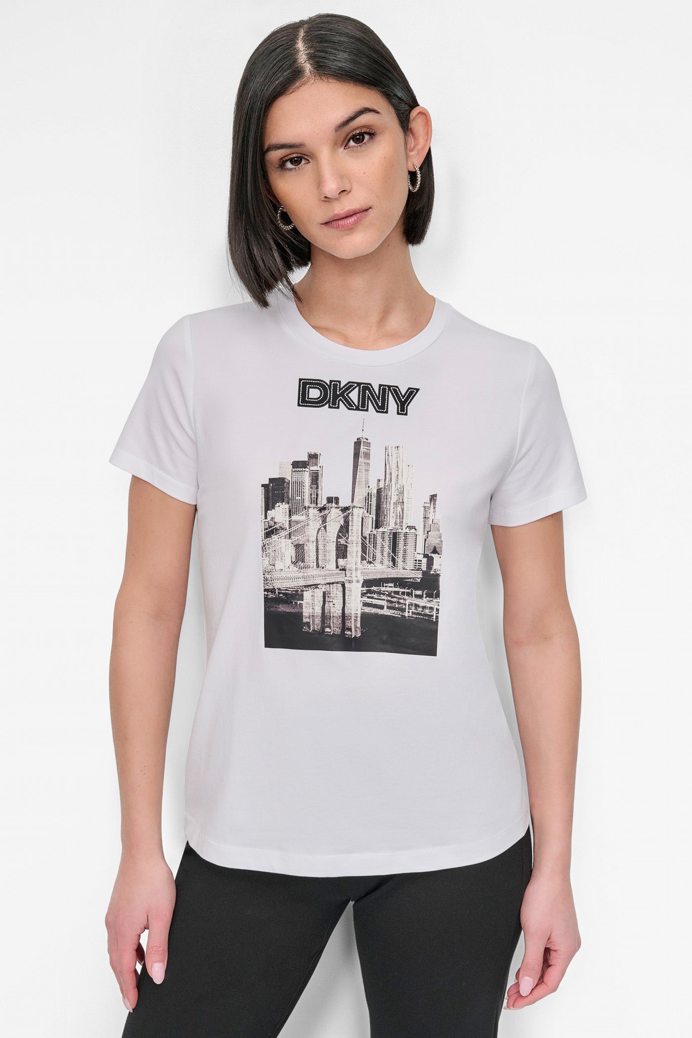 White SHORT SLEEVE NYC SKYLINE LOGO TEE, FRONT VIEW | All Products