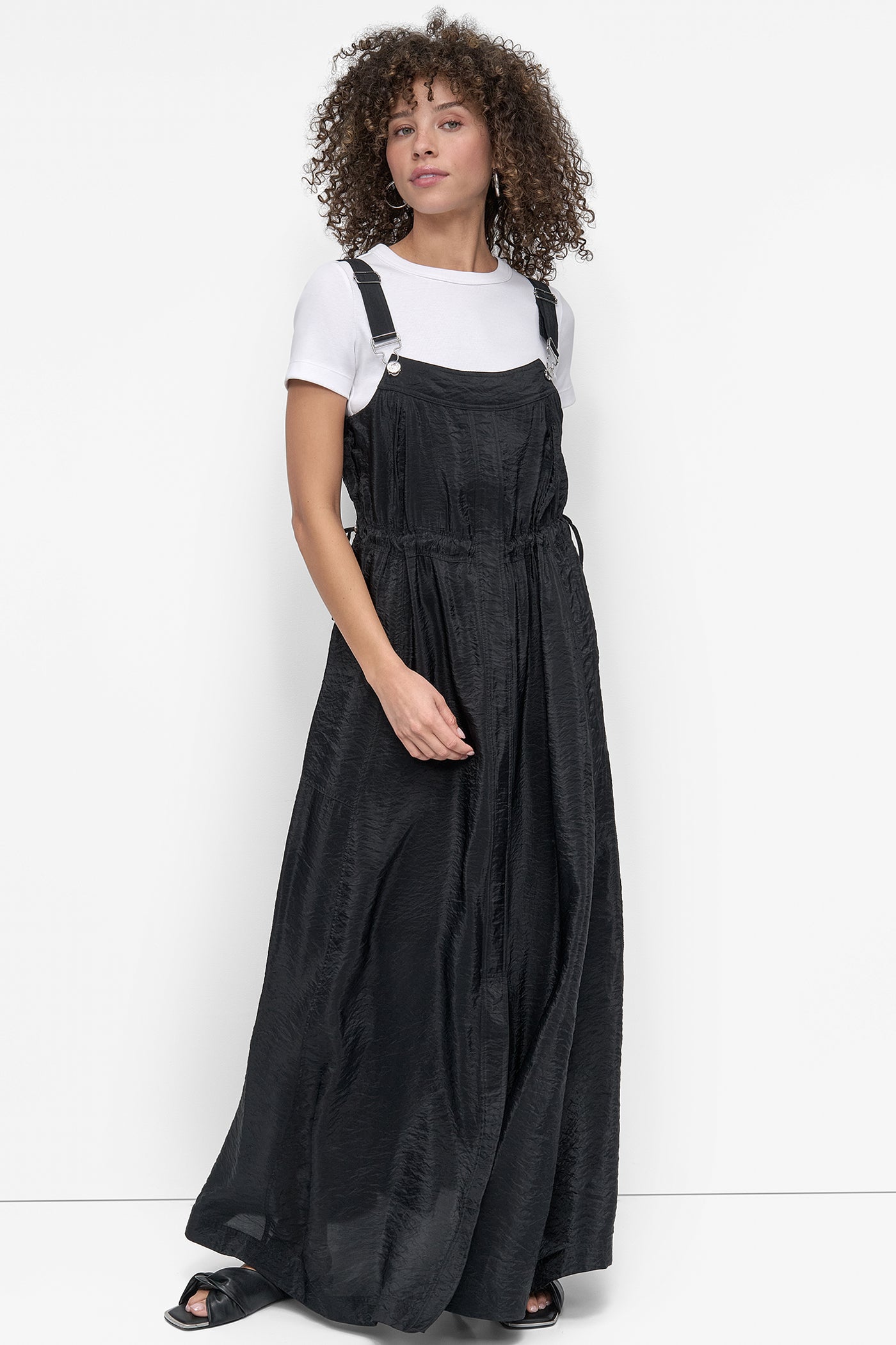 Black SLEEVELESS OVERALL DRESS, FRONT VIEW | SALE DRESSES