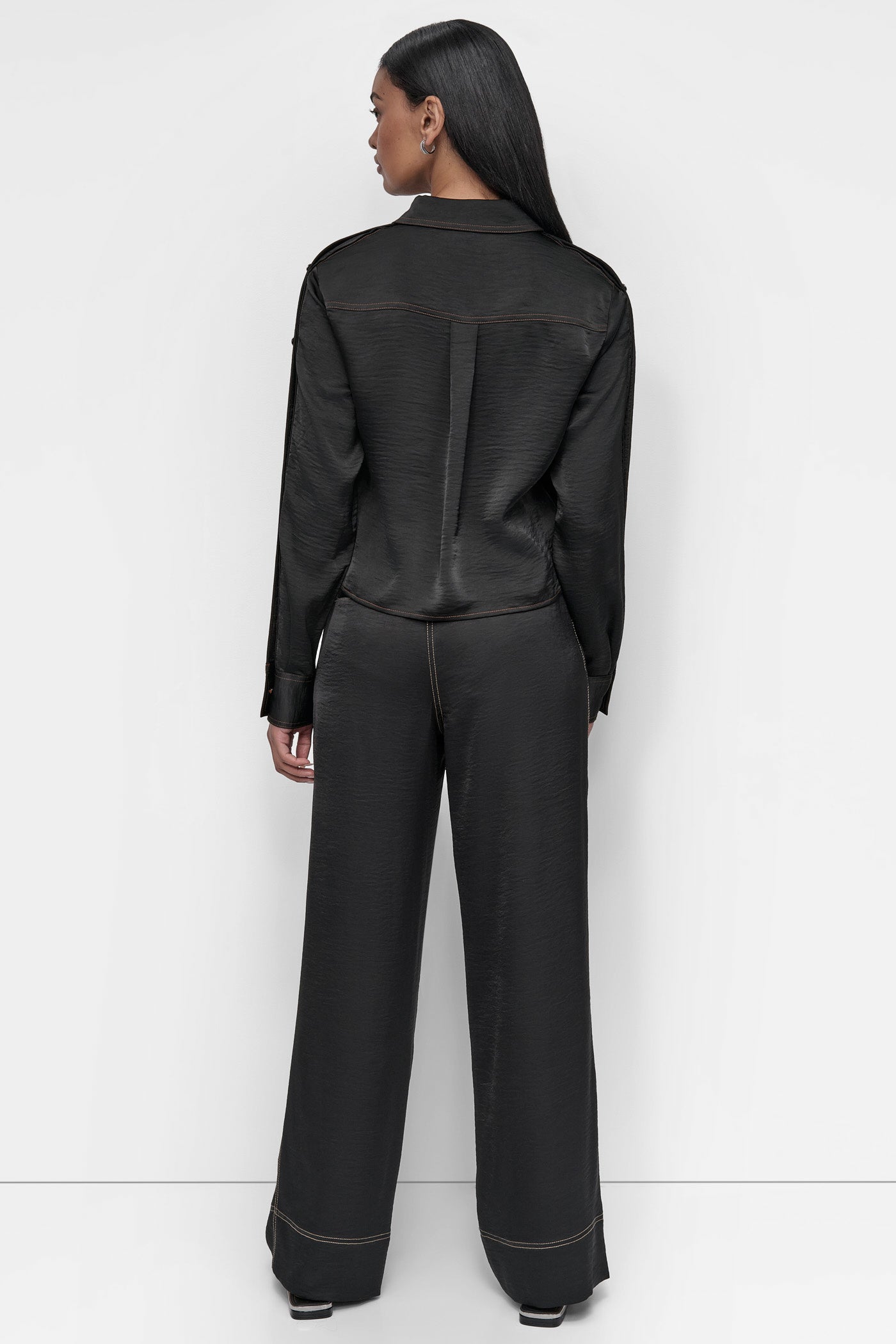 Black BUTTON DETAILED SHIRT, BACK VIEW | 9-5 Edit