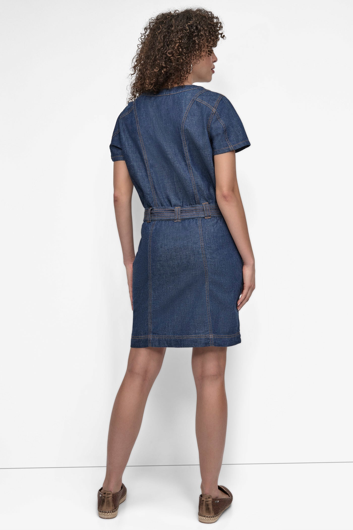 Crosby Wash BUTTON FRONT DENIM MINI DRESS, BACK VIEW | SALE DRESSES