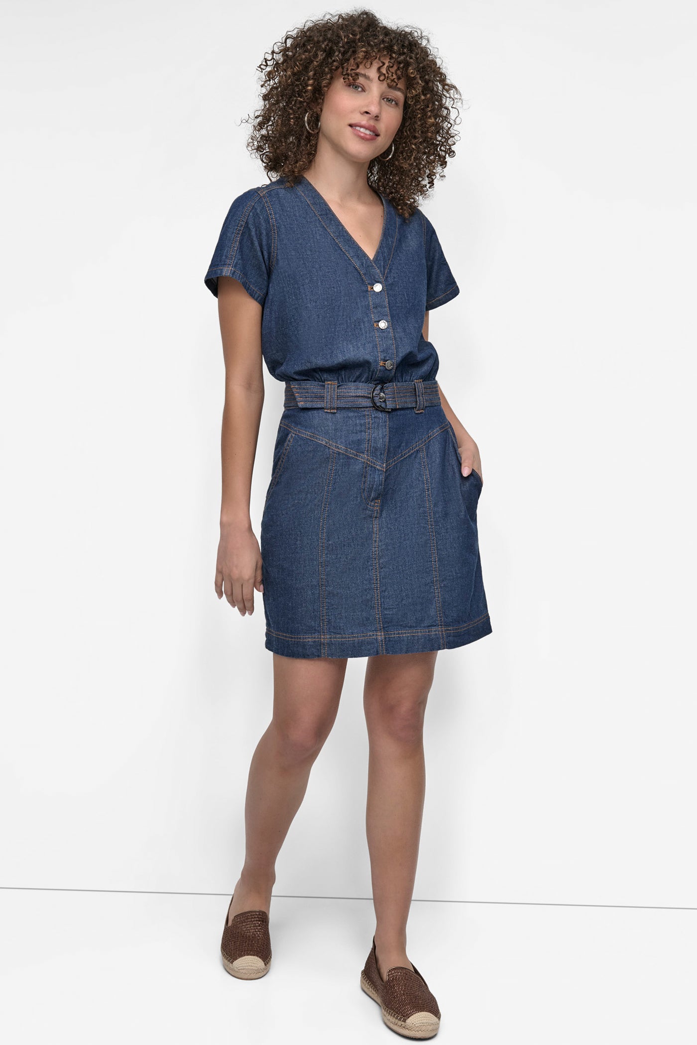 Crosby Wash BUTTON FRONT DENIM MINI DRESS, FRONT VIEW | SALE DRESSES