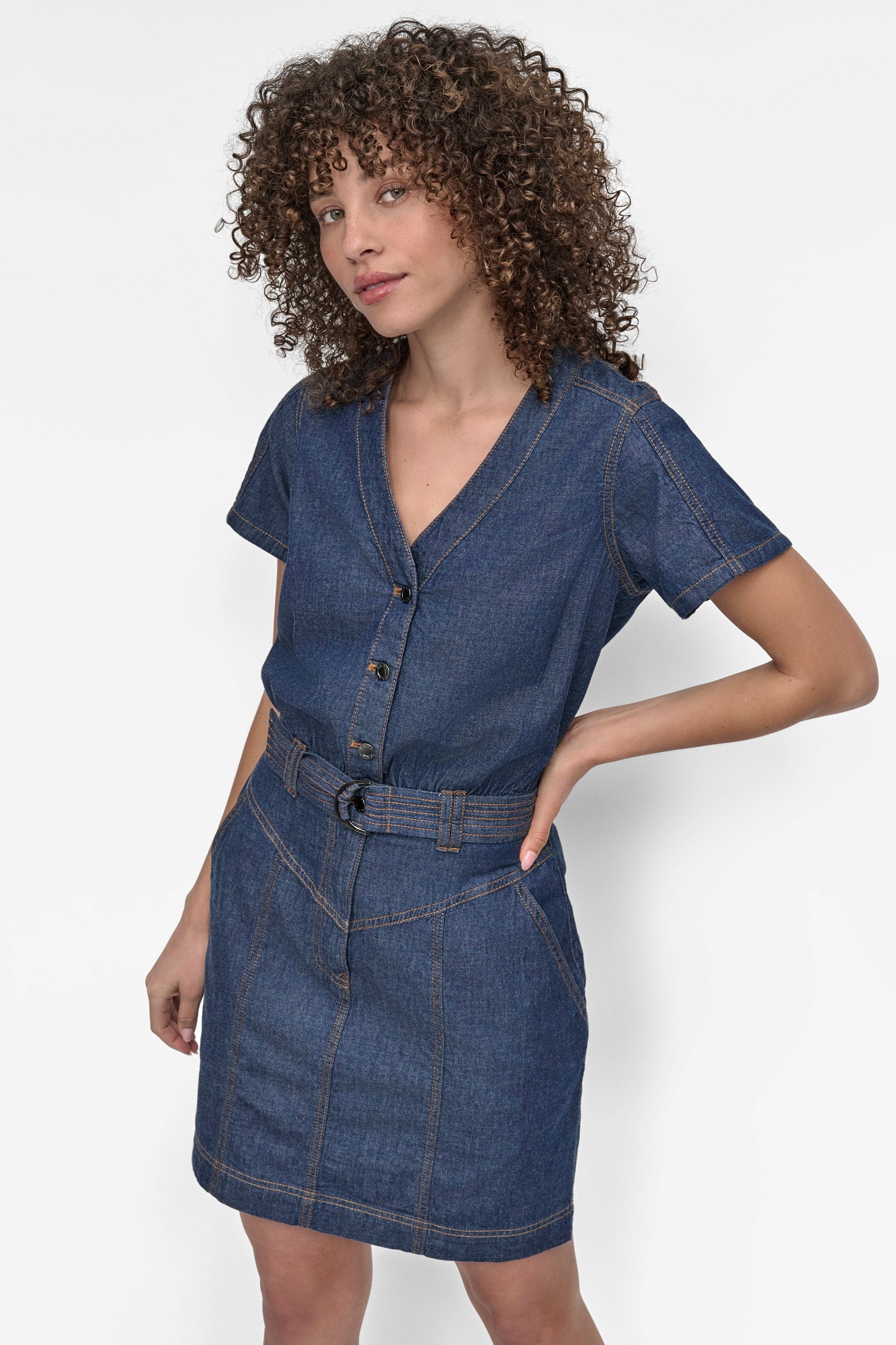 BUTTON FRONT DENIM MINI DRESS VIEW 6 | SALE DRESSES