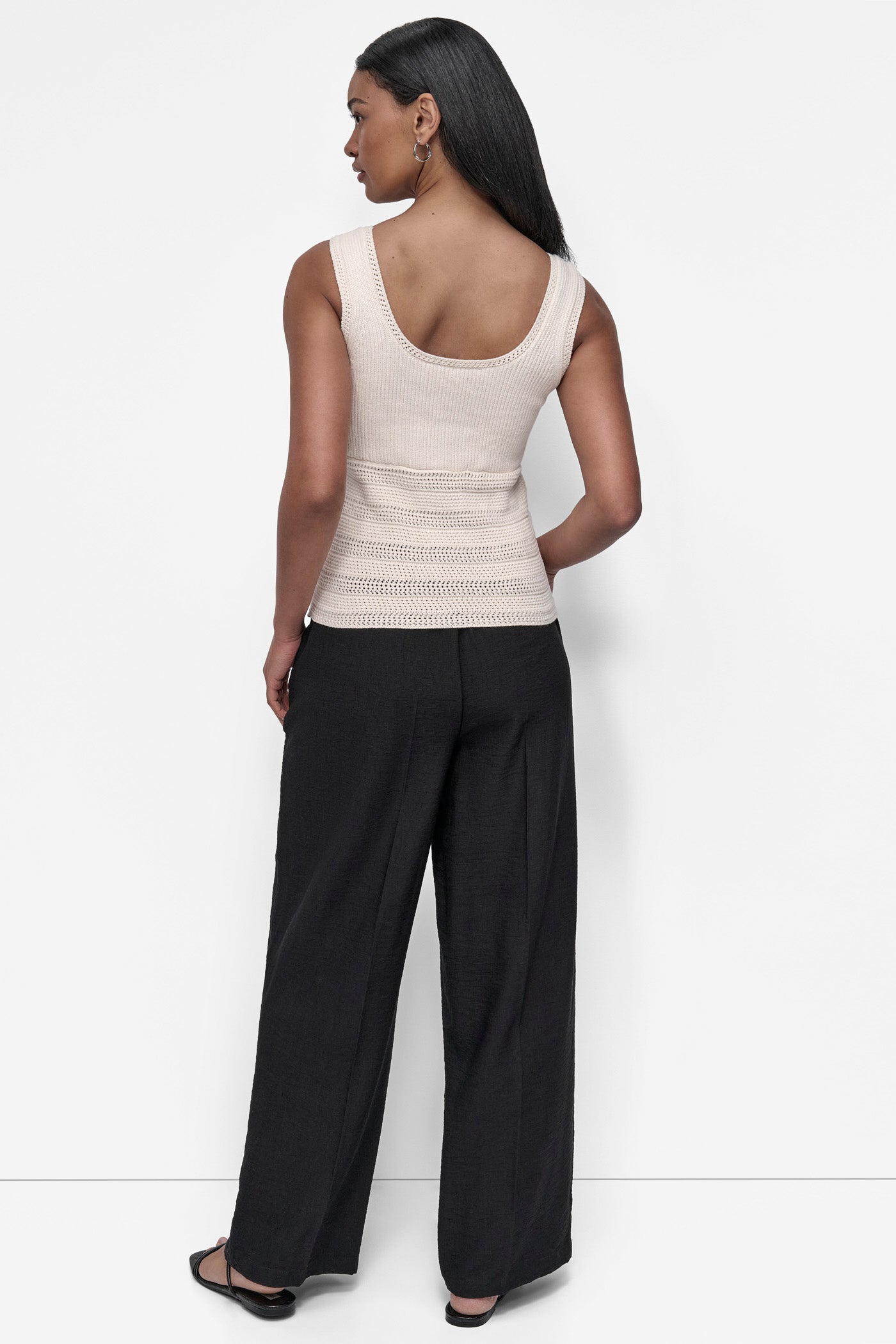 COCONUT MIXED KNIT SWEATER TANK, BACK VIEW | 9-5 Edit
