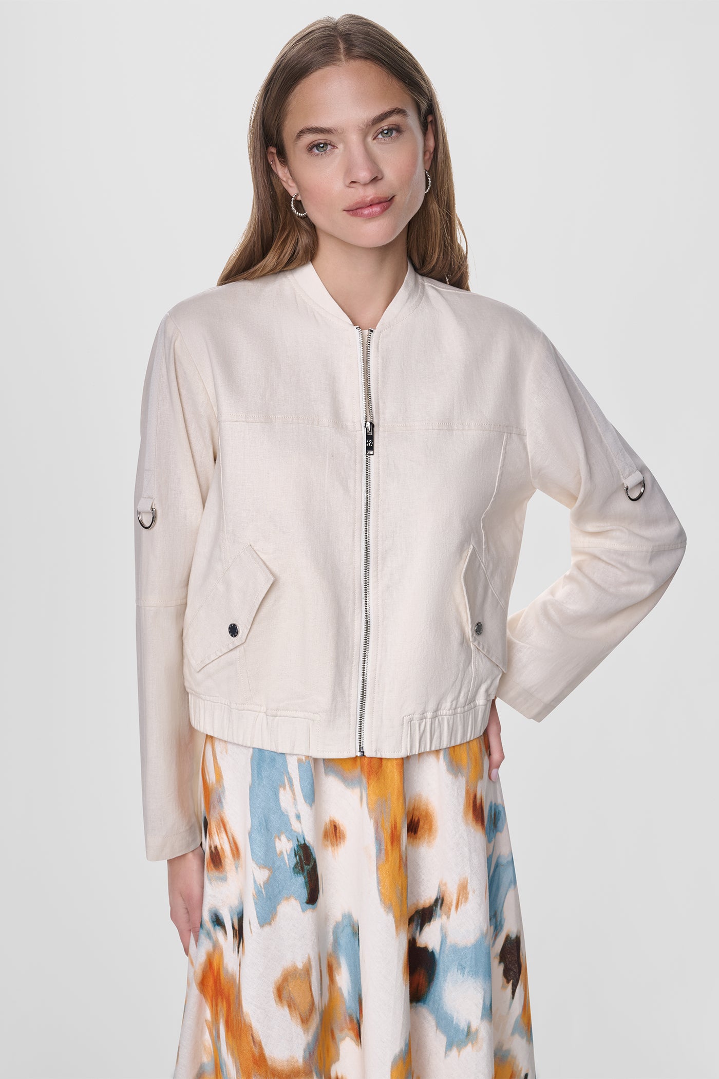 LINEN-BLEND ROLL-TAB SLEEVE BOMBER JACKET VIEW 6 | WOMENS COATS & JACKETS