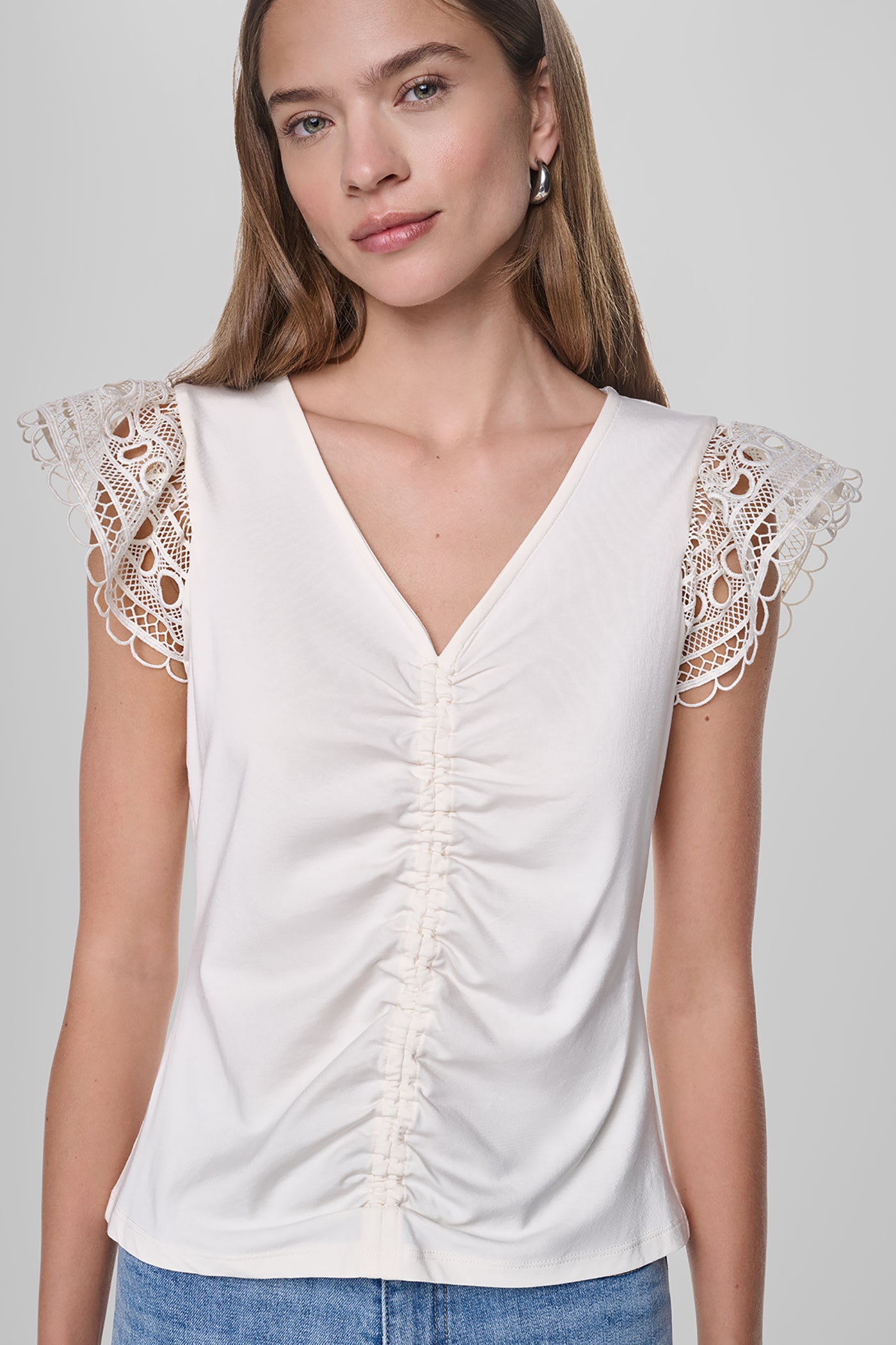 FLUTTER SLEEVE V-NECK TOP VIEW 5 | New clothing