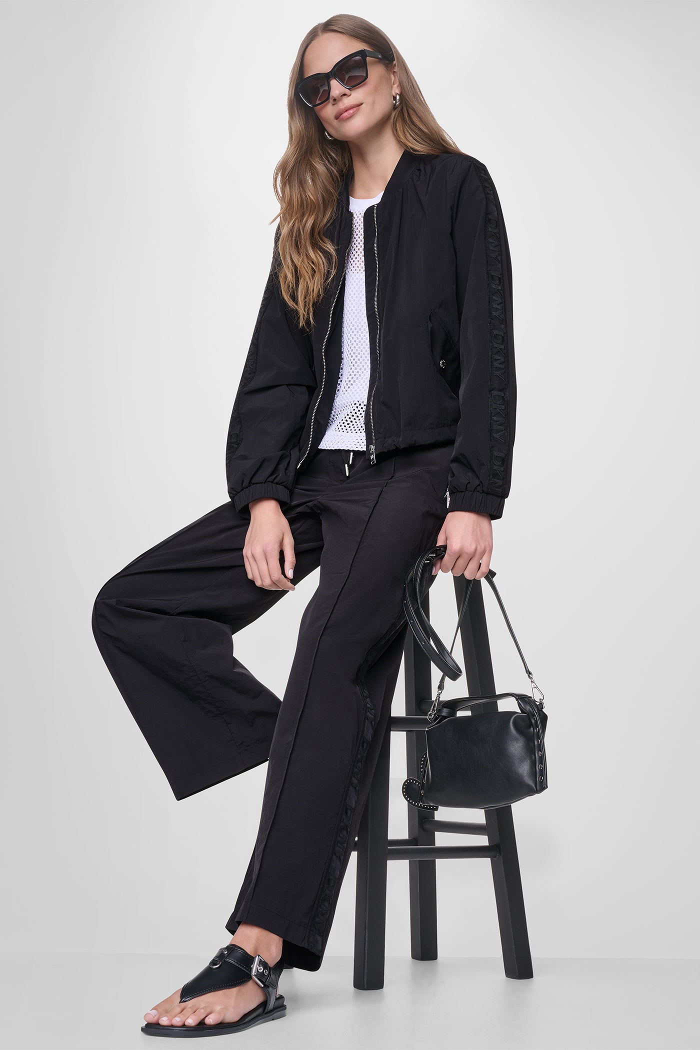 Black LOGO TRIM TECH JACKET, VIEW 1 | WOMENS COATS & JACKETS