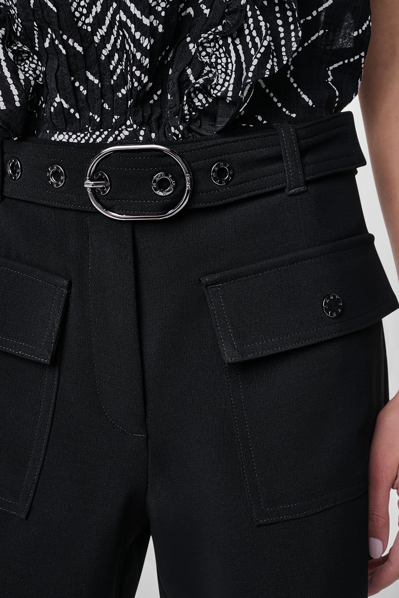 BELTED PATCH POCKET CREPE SHORTS VIEW 7 | Shorts
