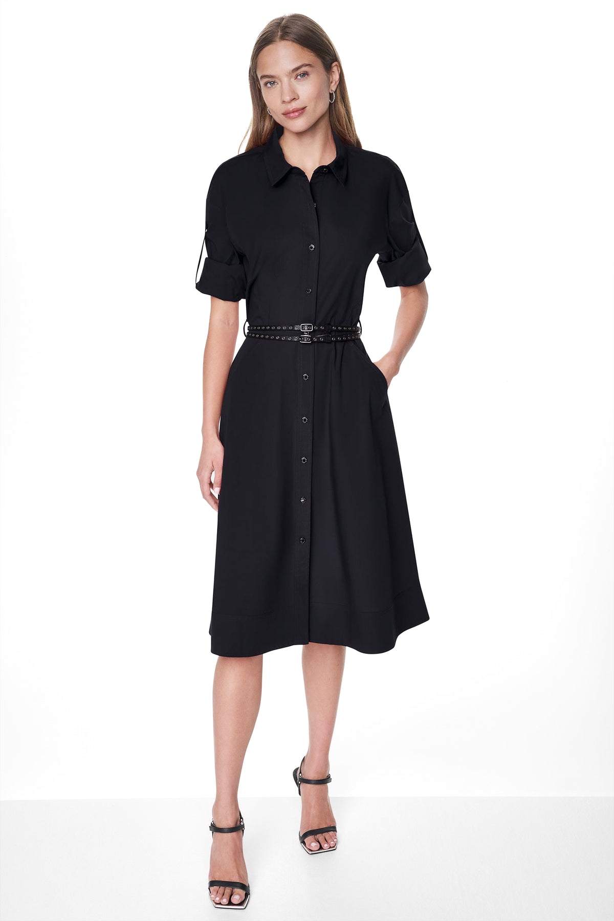 ROLL TAB BELTED POPLIN DRESS VIEW 2