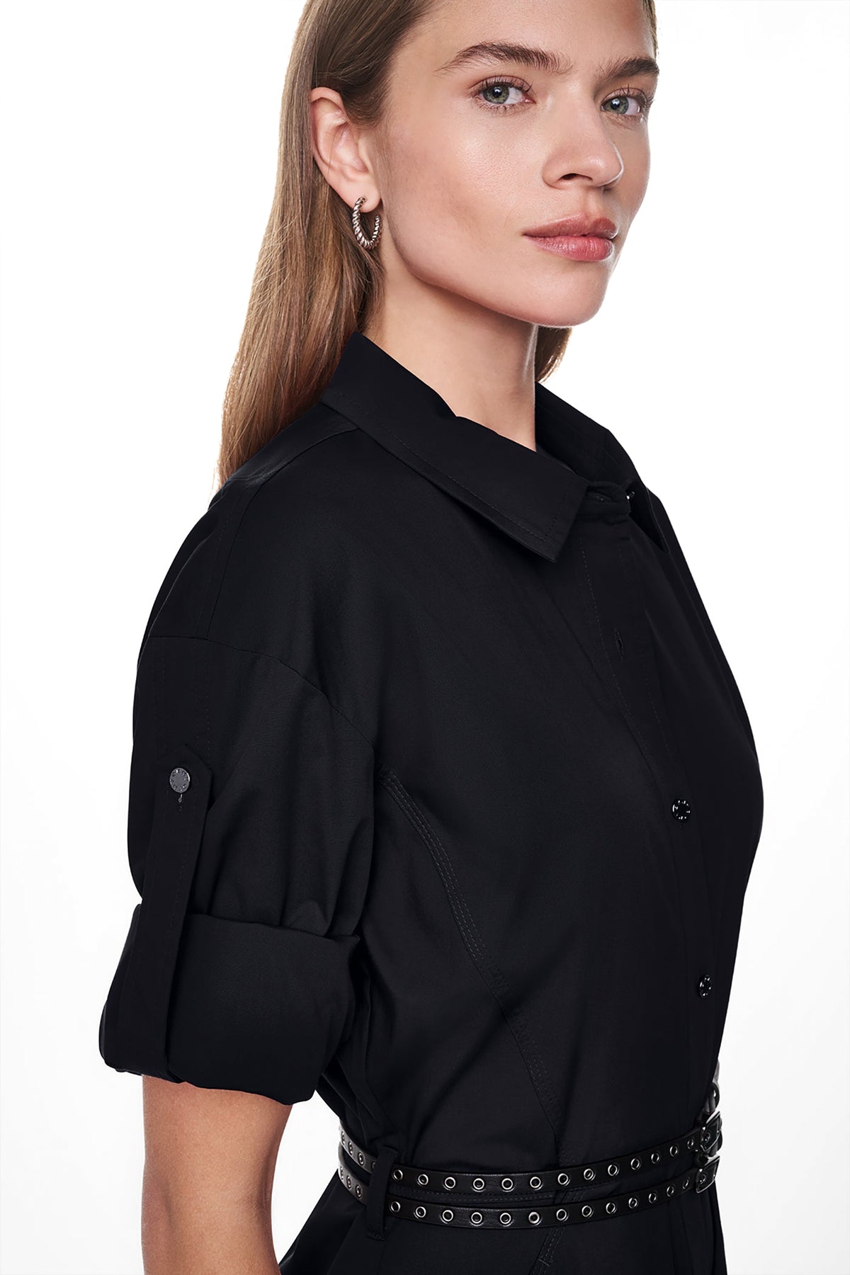 ROLL TAB BELTED POPLIN DRESS VIEW 2