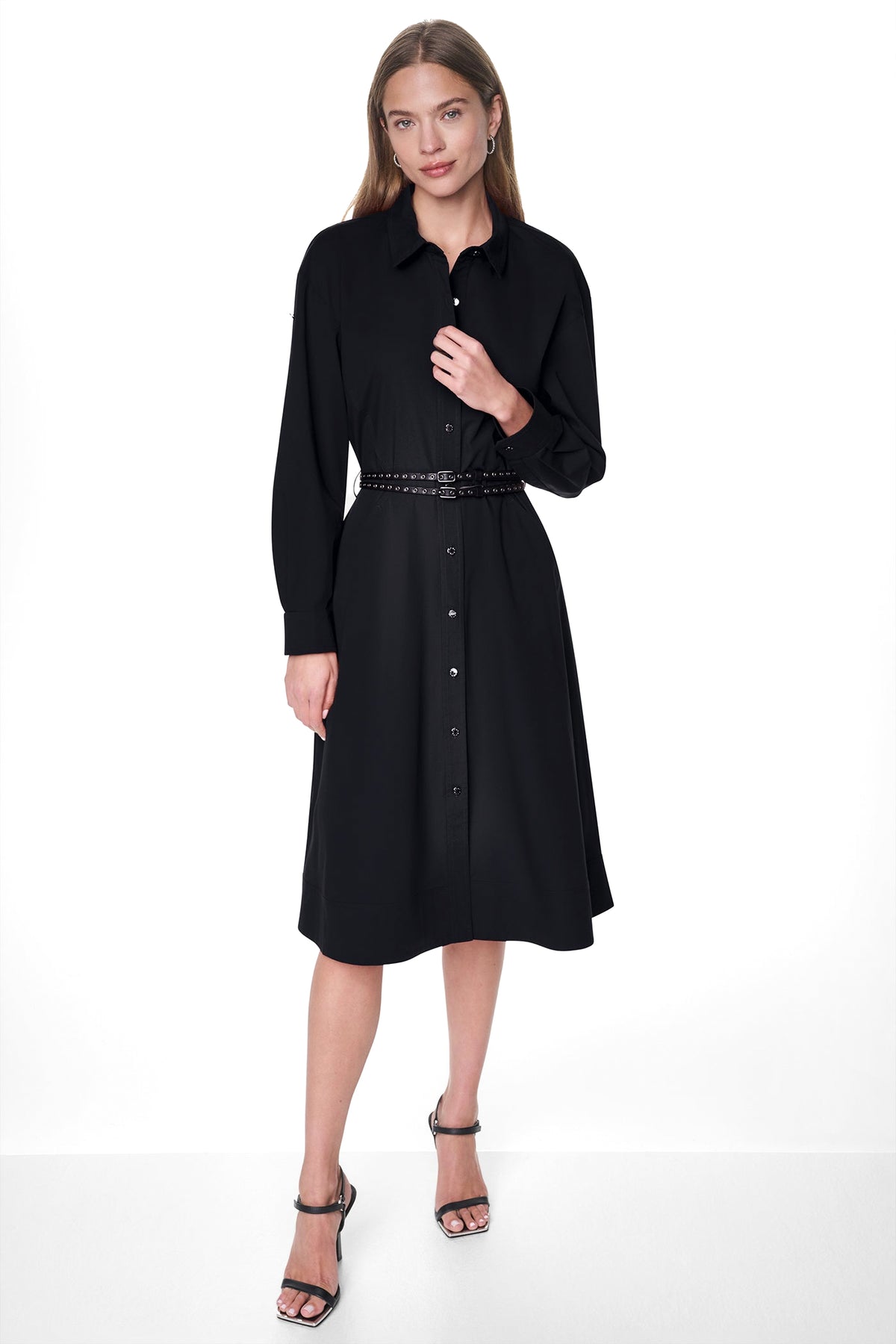 ROLL TAB BELTED POPLIN DRESS View 2 | MIDI DRESSES
