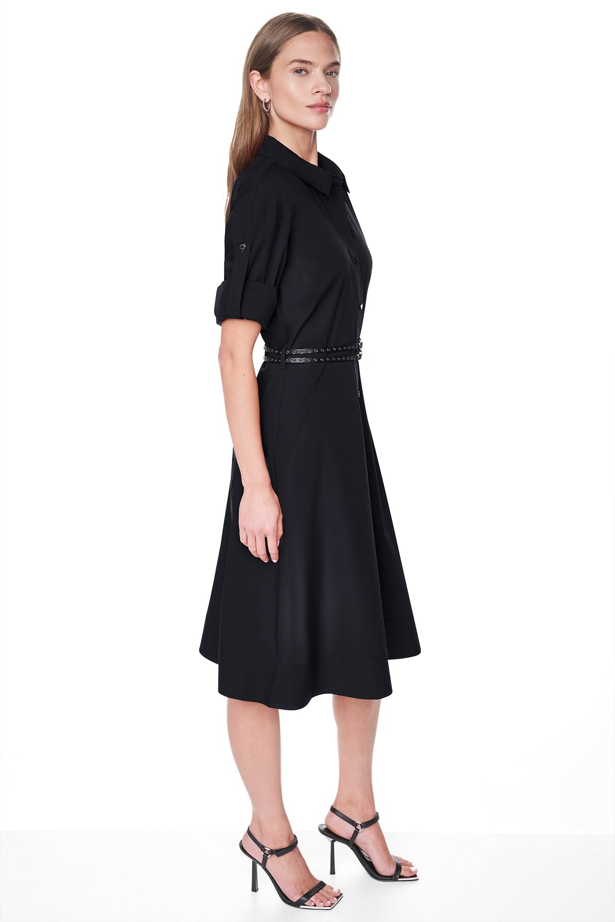 ROLL TAB BELTED POPLIN DRESS VIEW 2