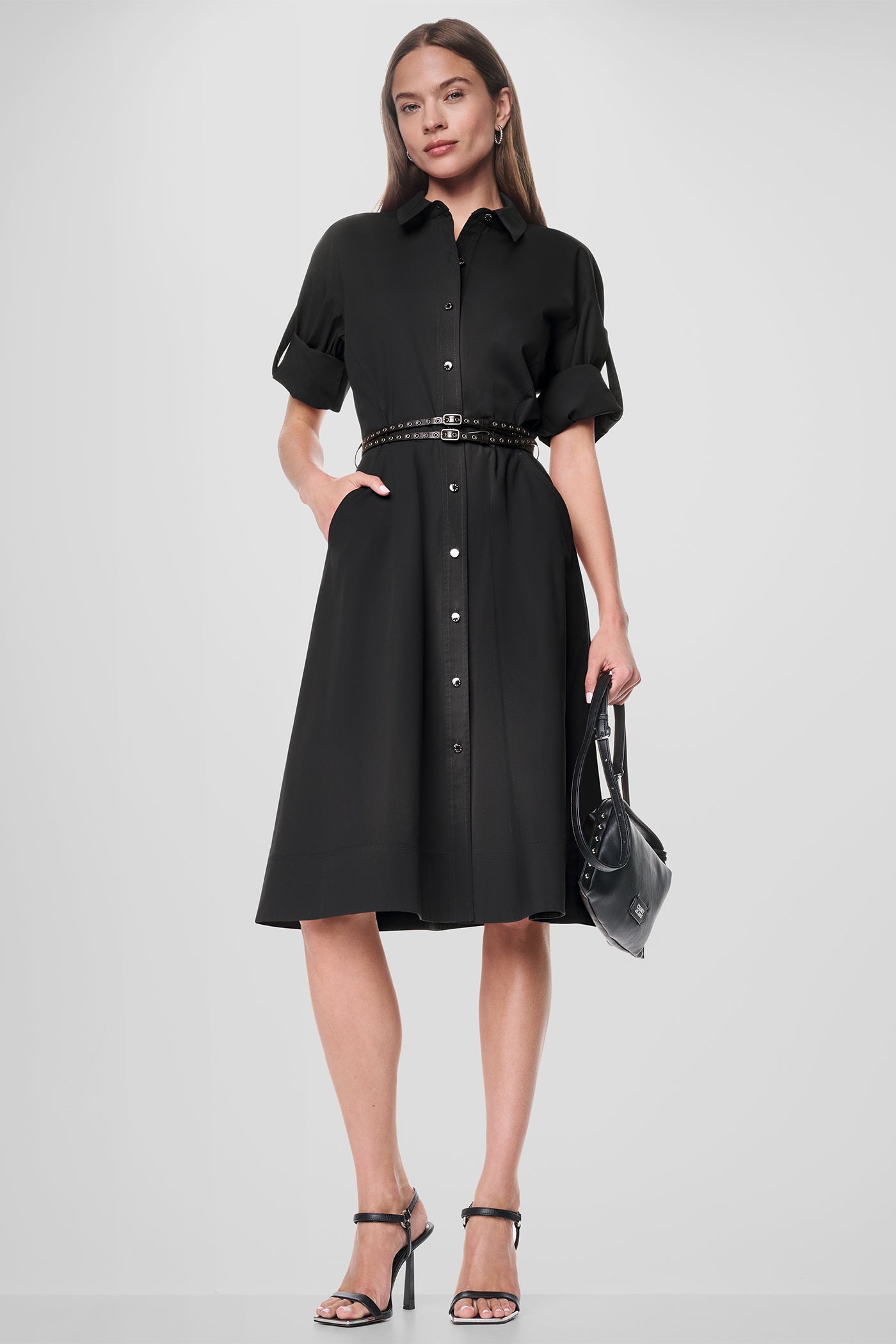 Roll Tab Belted Poplin Dress | DKNY