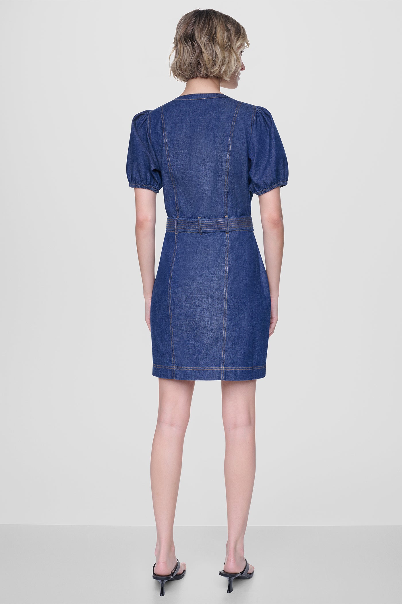PUFF SLEEVE BELTED DENIM DRESS VIEW 3 | Denim Destination