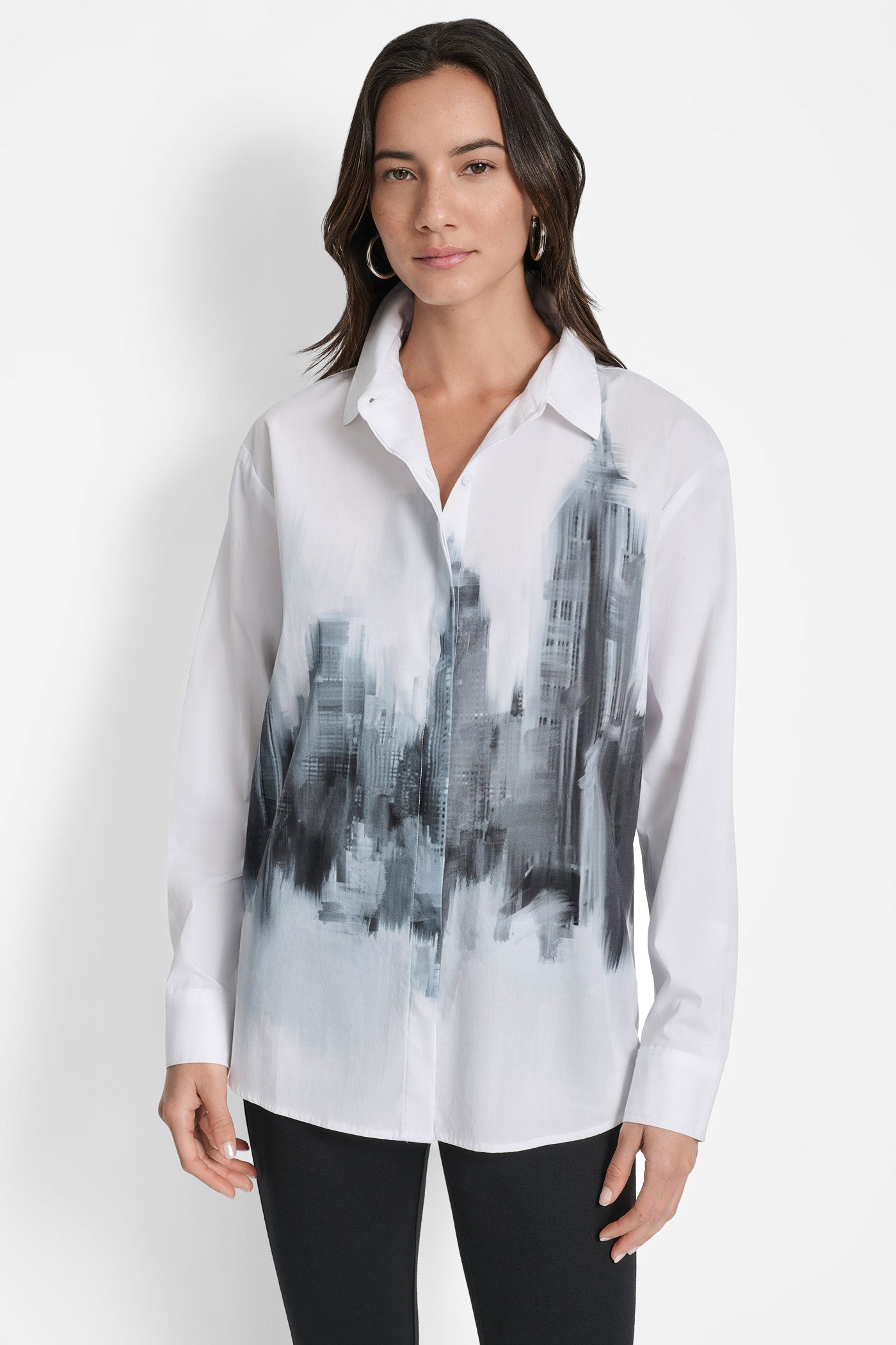 White CITY SKYLINE SHIRT, FRONT VIEW | WOMEN'S SWEATERS & TOPS