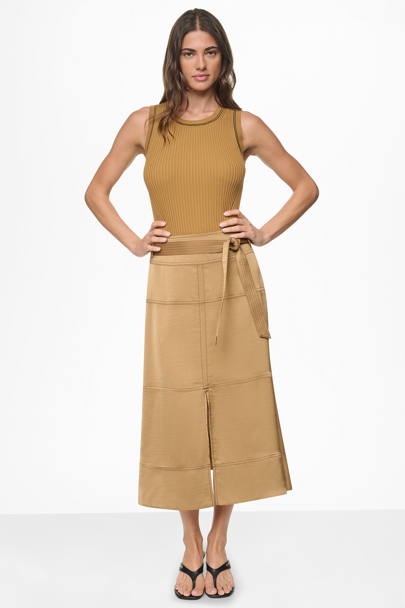 TIE WAIST CONTRAST STITCH MIDI SKIRT VIEW 5 | Skirts
