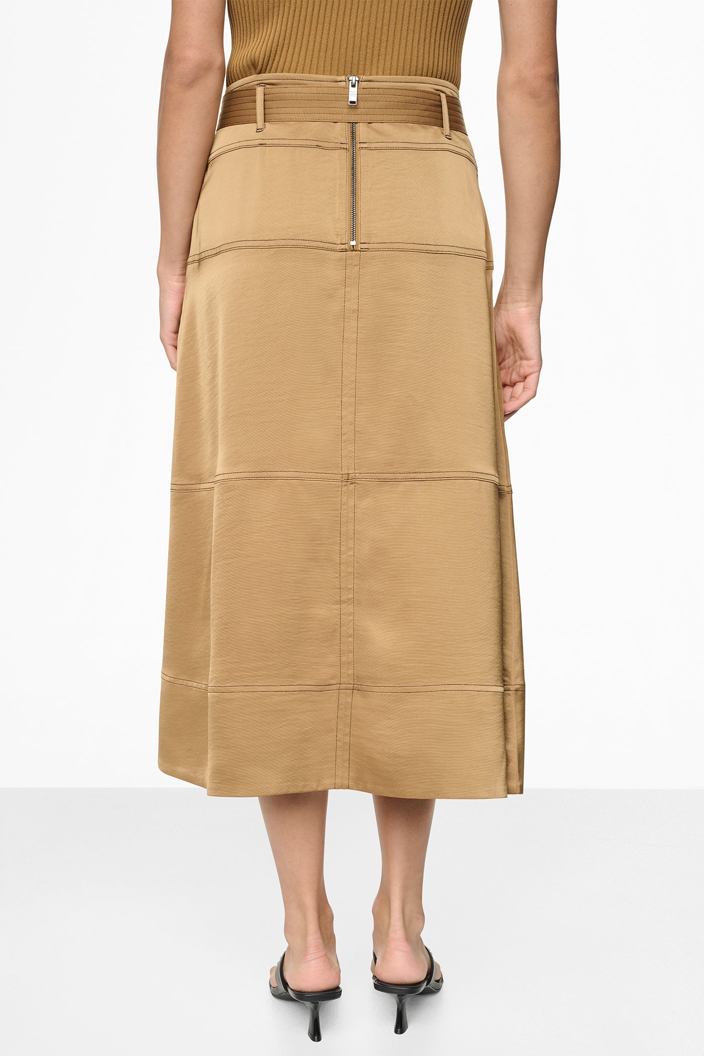 TIE WAIST CONTRAST STITCH MIDI SKIRT VIEW 3 | Skirts
