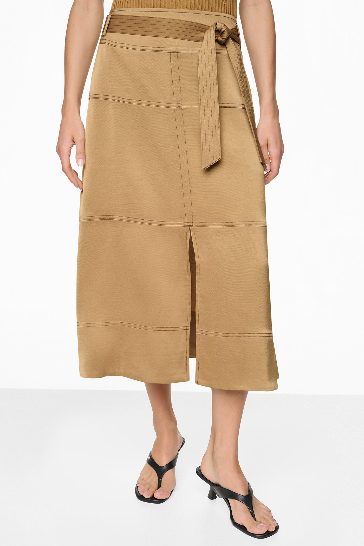 TIE WAIST CONTRAST STITCH MIDI SKIRT VIEW 4 | Skirts