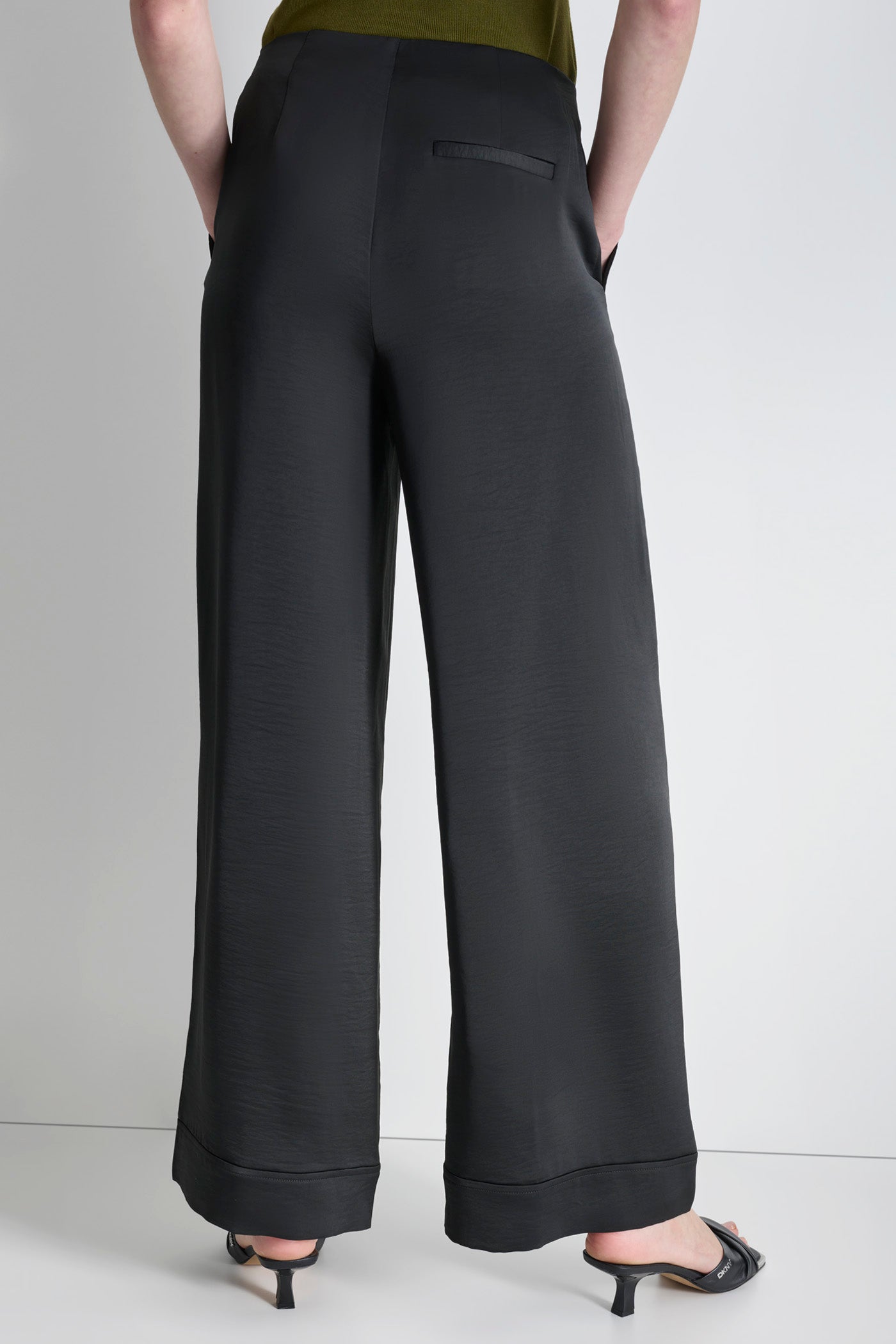 Black EXTRA HIGH-RISE WIDE-LEG DRESS PANT, BACK VIEW | Pants & Denim