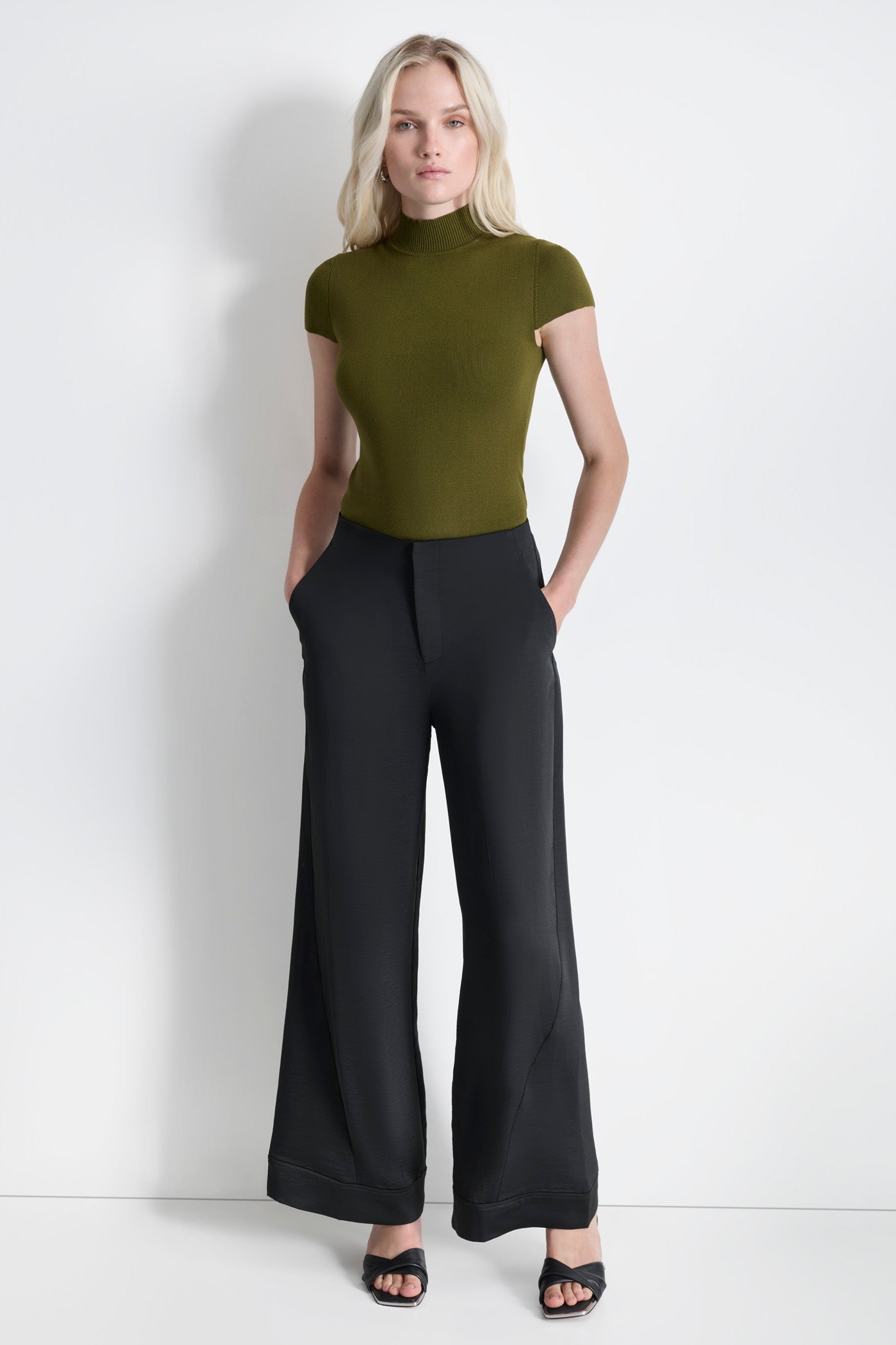 Black EXTRA HIGH-RISE WIDE-LEG DRESS PANT, FRONT VIEW | Pants & Denim