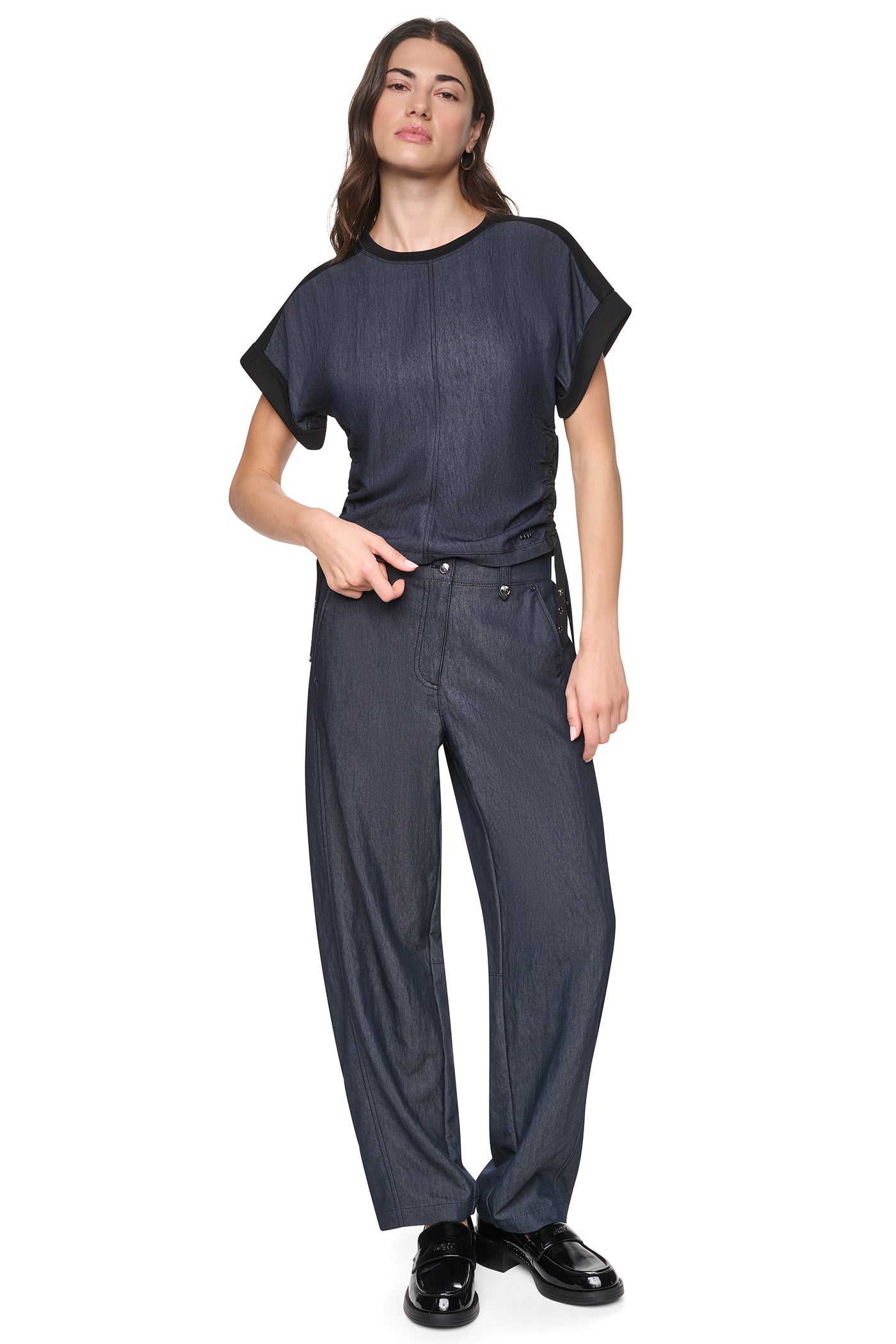 WASHED INDIGO SIDE RUCHED TOP VIEW 6