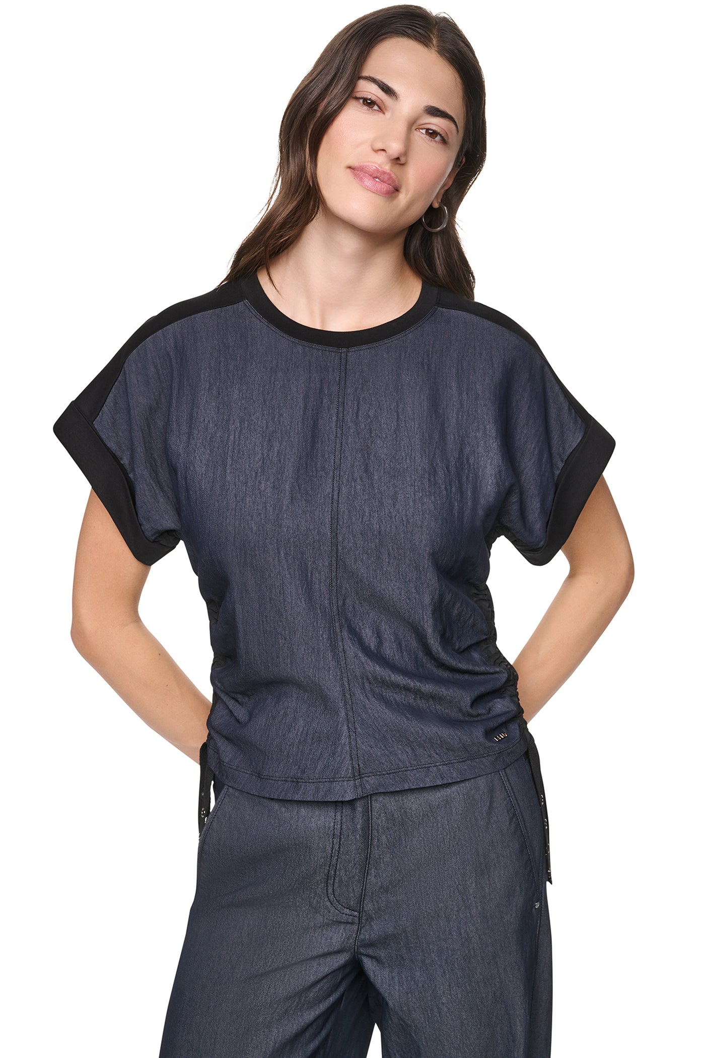 WASHED INDIGO SIDE RUCHED TOP VIEW 3